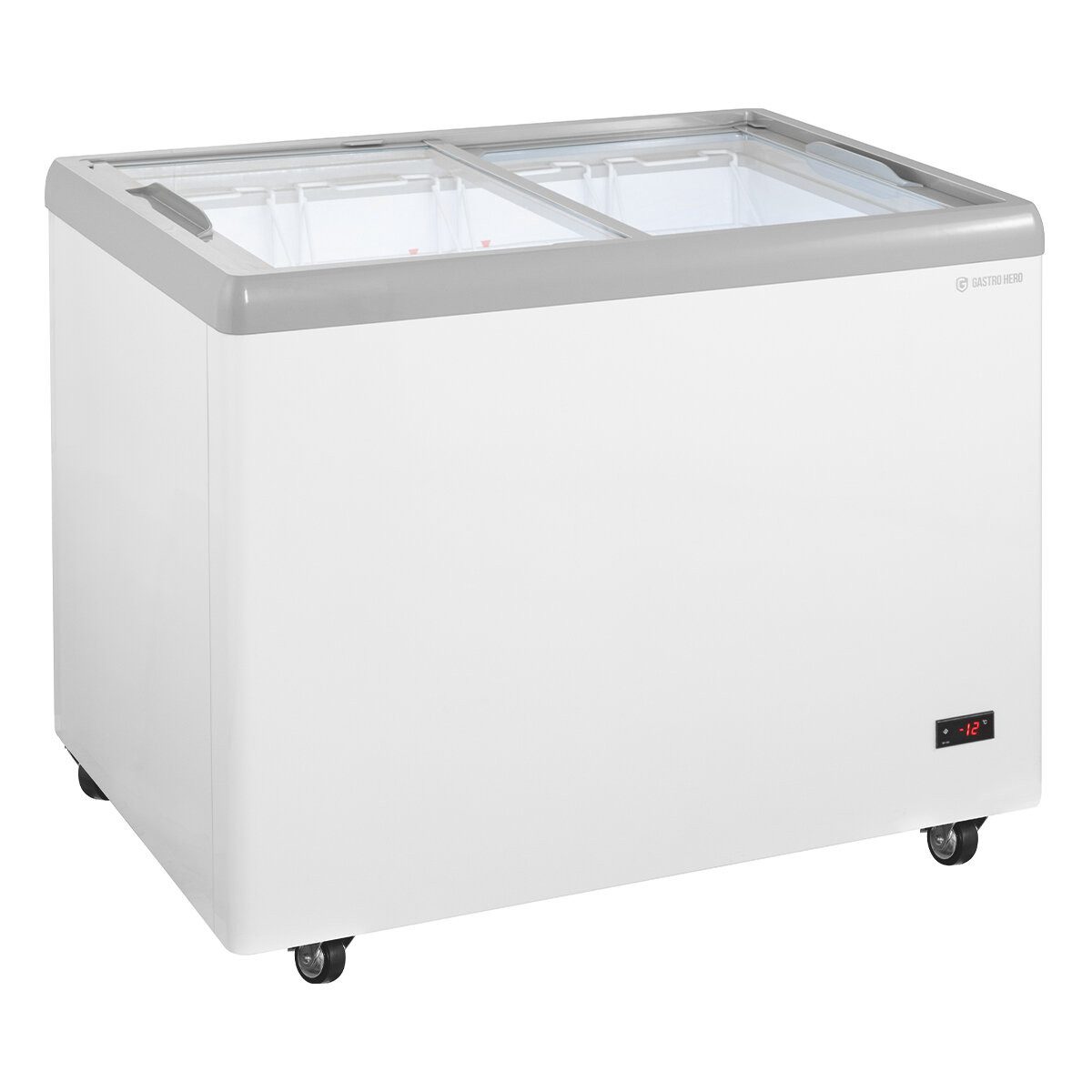 GastroHero Gefriertruhe Eiscreme Eistruhe 284 Liter LED Rollen Verkaufstruhe Gastronomie Kiosk ECTE284, 100 cm breit, 284 l, Schiebeglasdeckel, mit 4 Körben, abschließbar, Klimaklasse 7