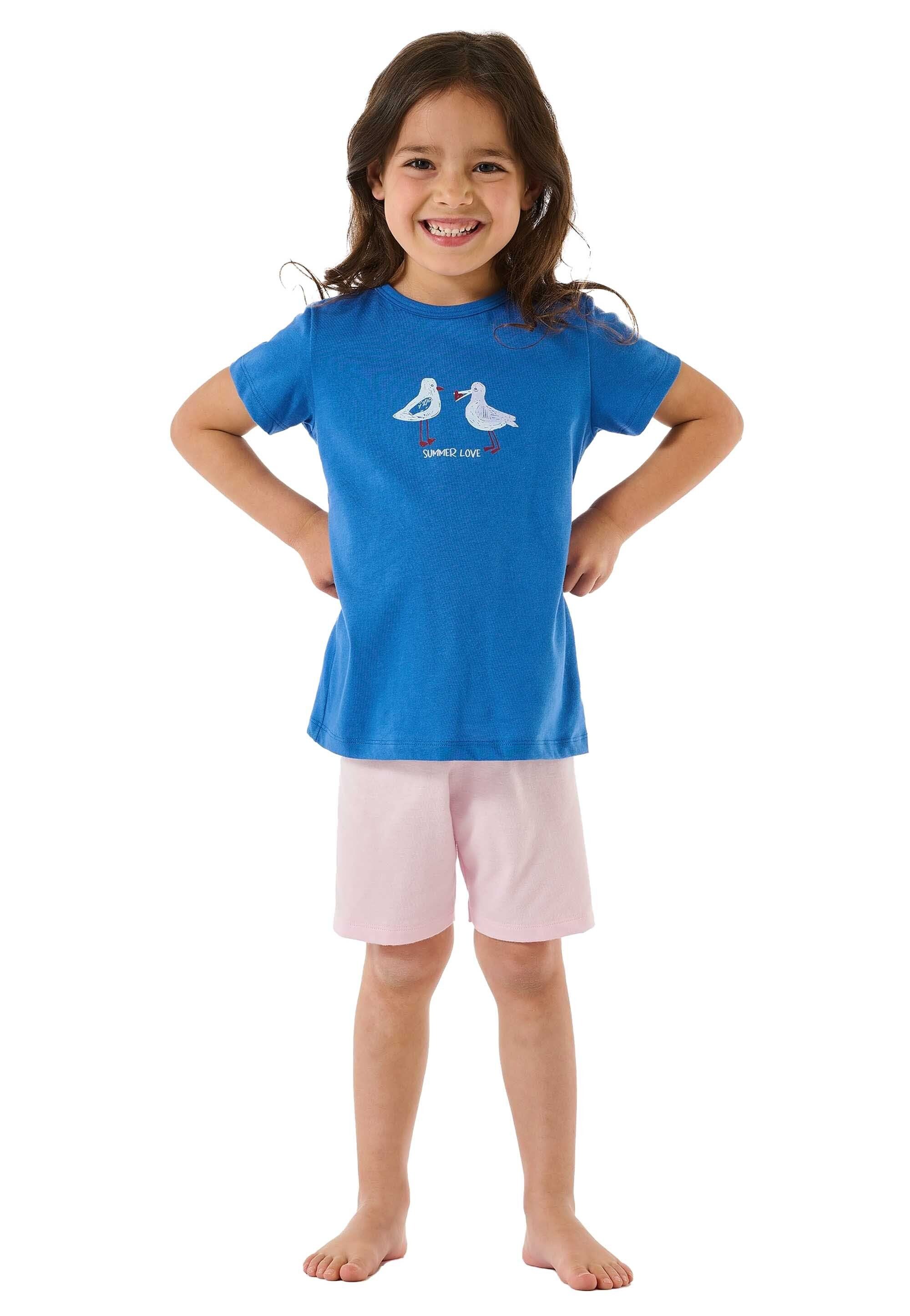 kurzarm, Schiesser Pyjama - Kinder Mädchen Blau/Rosa Schlafanzug