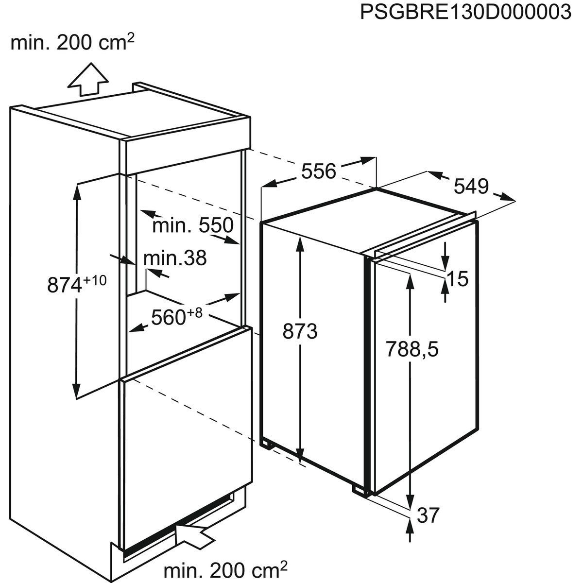 AEG Einbaukühlschrank SKE888D1AF, breit cm hoch, 55,6 87,3 cm