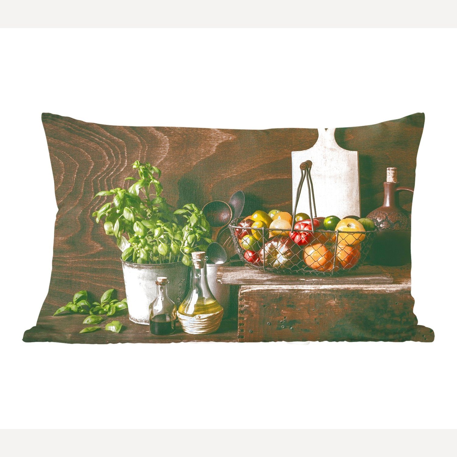 Rustikal Schlafzimmer - - MuchoWow Basilikum, - Dekokissen Füllung, Stilleben Dekokissen Kräuter Gemüse Dekoration, mit Wohzimmer Zierkissen, -