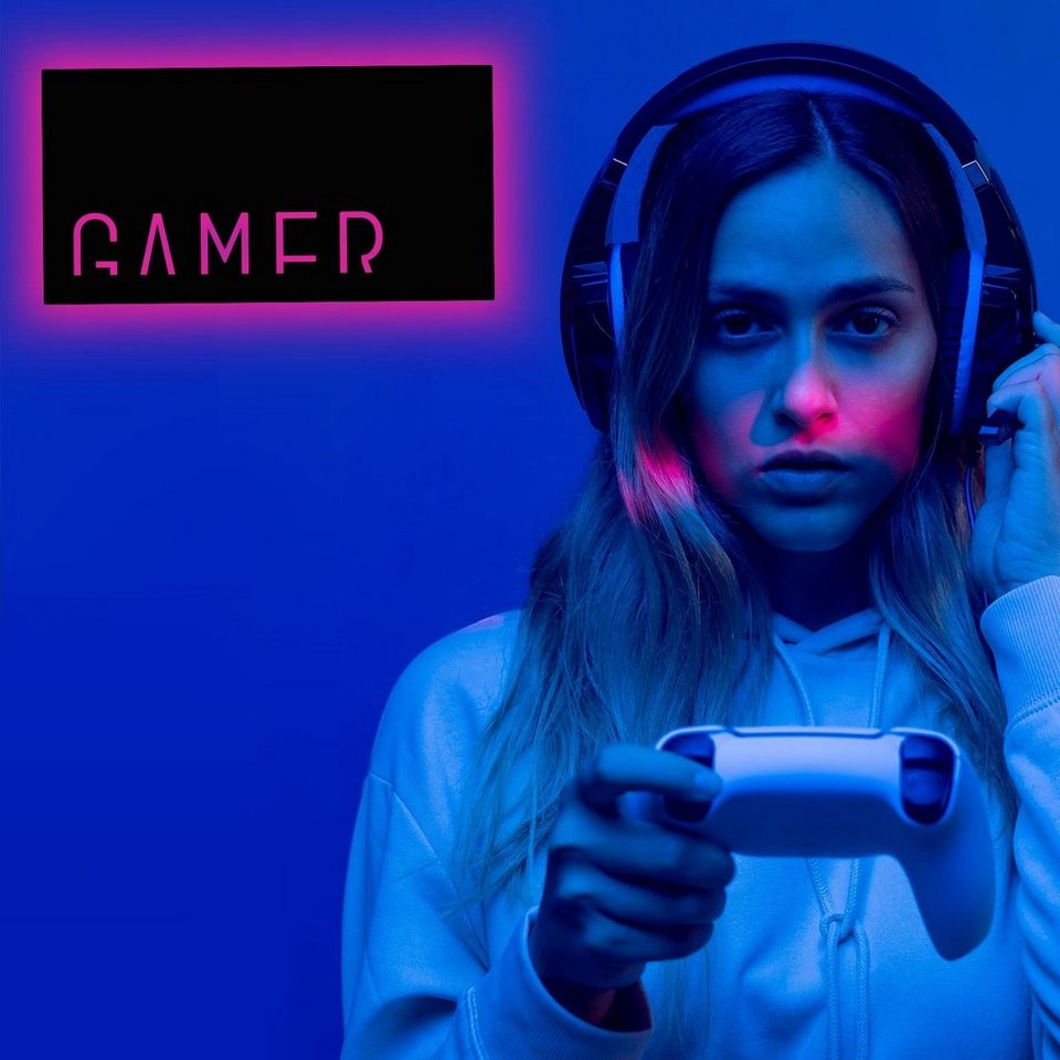 Namofactur LED Dekolicht Lampe 'Gamer' Zocker RGB Deko Licht Wandlampe, LED  fest integriert, RGB Farbwechsel, Wanddeko Gamer, USB Leuchte mit  Fernbedienung