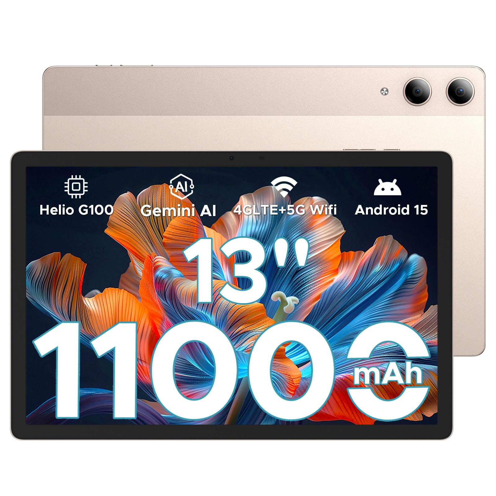 DOOGEE DOOGEE Tab E3 Pro 13 Zoll Tablet mit SIM Card Slot Android 15 Tablet (13", 256 GB, Android 15, 4G, 8 GB+256 GB/2TB TF, 11000mAh 18W, FHD+ 90Hz/Face ID/OTG/GPS)