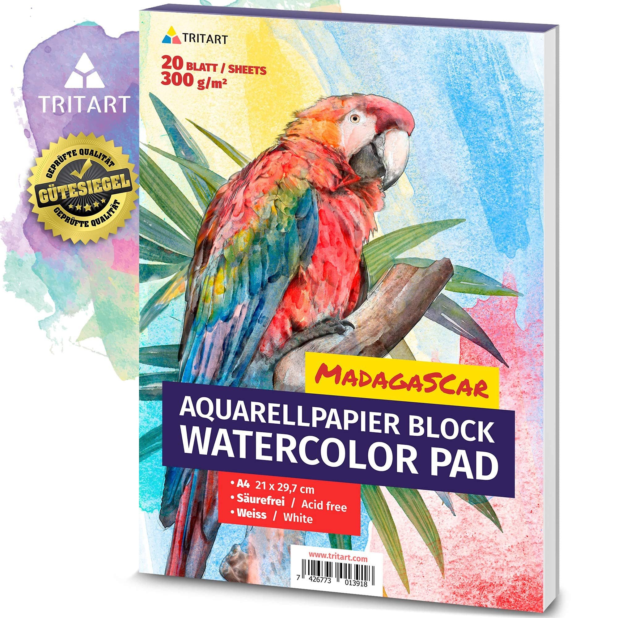 Tritart Aquarellpapier A4 Aquarellpapier 300g - 20 Blätter, Weiß