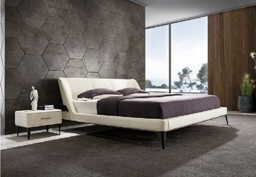 JVmoebel Polsterbett Elegantes Holz-Doppelbett in Weiß mit Edelstahlfüßen, Made in Europa