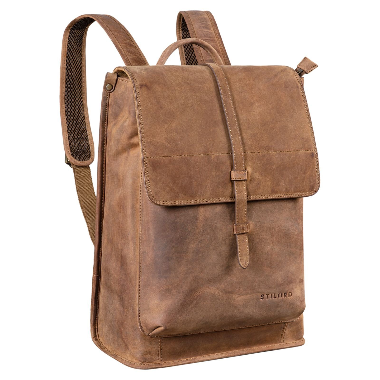 STILORD Notebook-Rucksack "Foster" Lederrucksack Groß Fahrrad Rucksack Vintage Echtleder