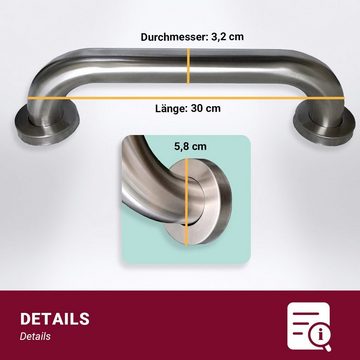 HOOZ Haltegriff Haltegriff für Dusche & Badewanne aus rostfreiem Edelstahl, belastbar bis 110 kg, 30 cm