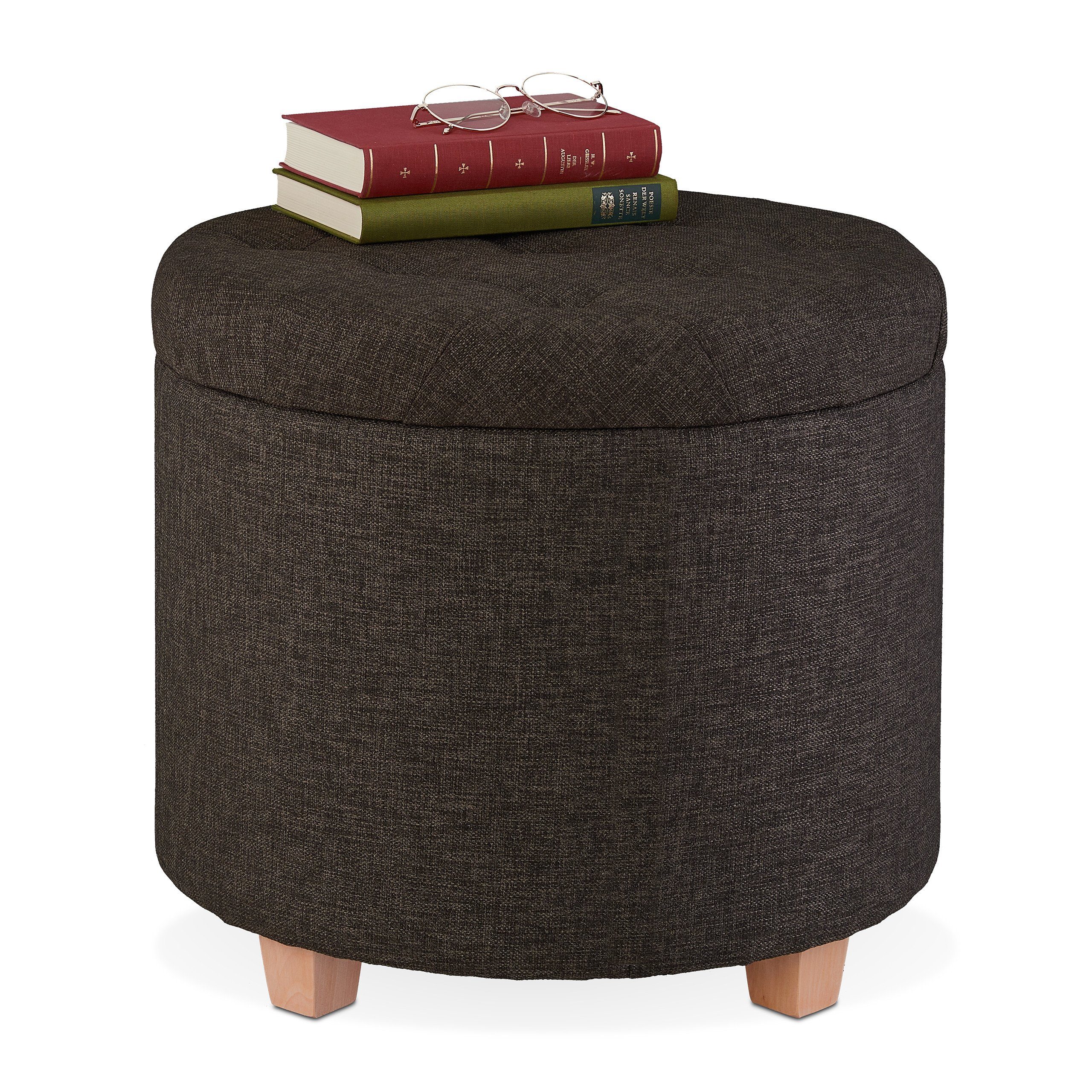 relaxdays Sitzhocker Runder Sitzhocker mit Stauraum (5 St), braun