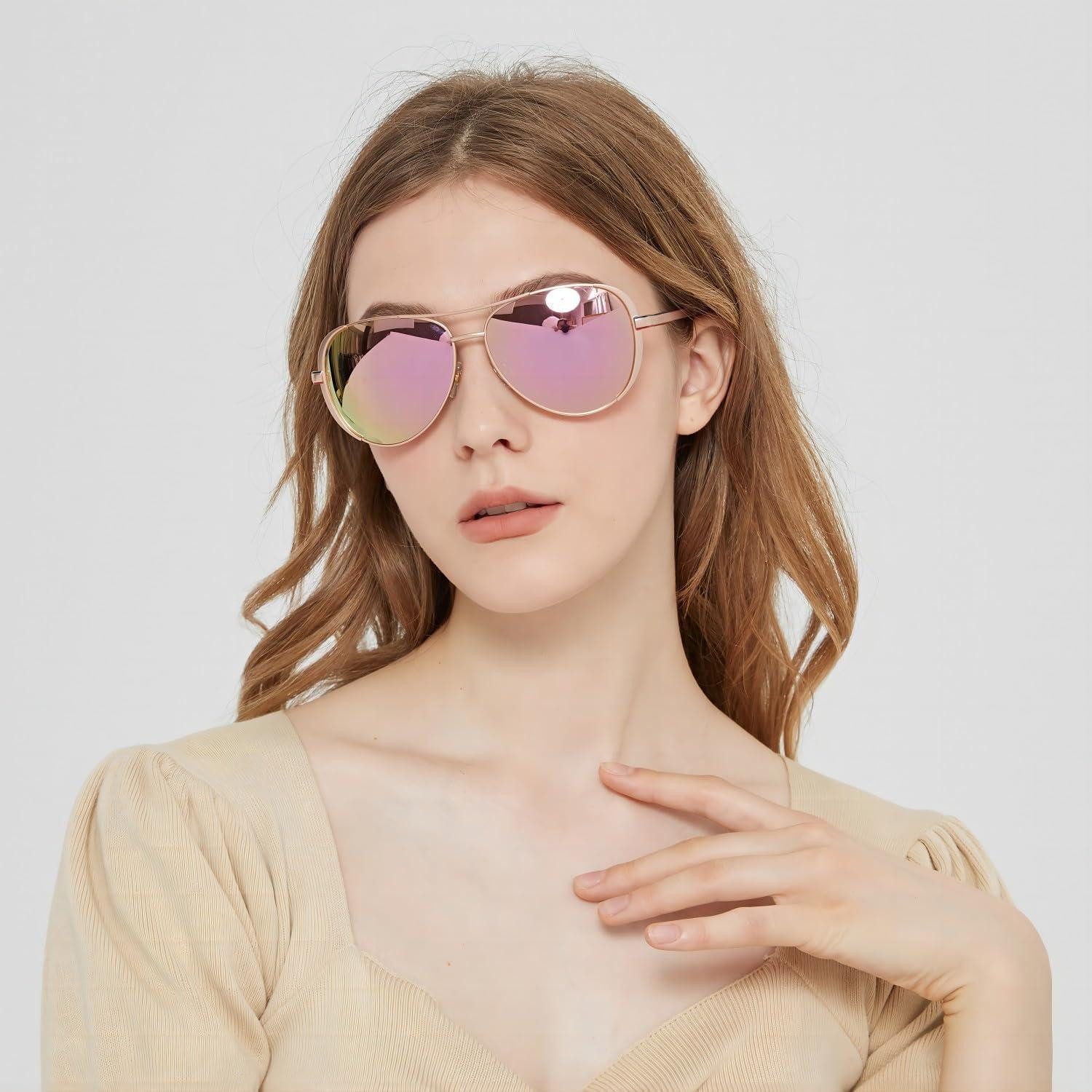 LuxusKollektion Pilotenbrille Pilotenbrille Damen Polarisierte Verspiegelte UV Schutz C4 Linsen:rosa