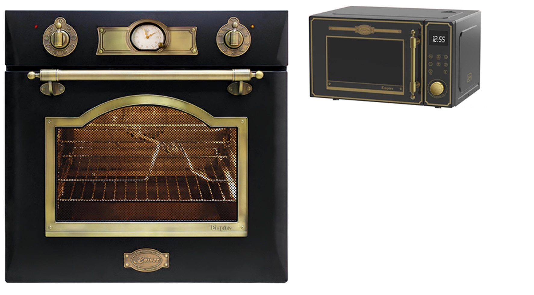 Kaiser Küchengeräte Backofen-Set Einbaubackofen Kaiser Empire EH 6355 Backofen 60 cm Autark, Elektro Einbaubackofen, Teleskop-System, 67L, 8 Funktionen mit Mikrowellenherd mit Heißluft, Grill, 25 L, TouchControl EH 6355 Em+M 2530 Em, mit 1-fach-Teleskopauszug