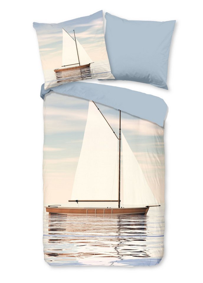 good morning Bettwäsche Baumwolle, Renforcé, 2 teilig, Segelboot, Meer, blau
