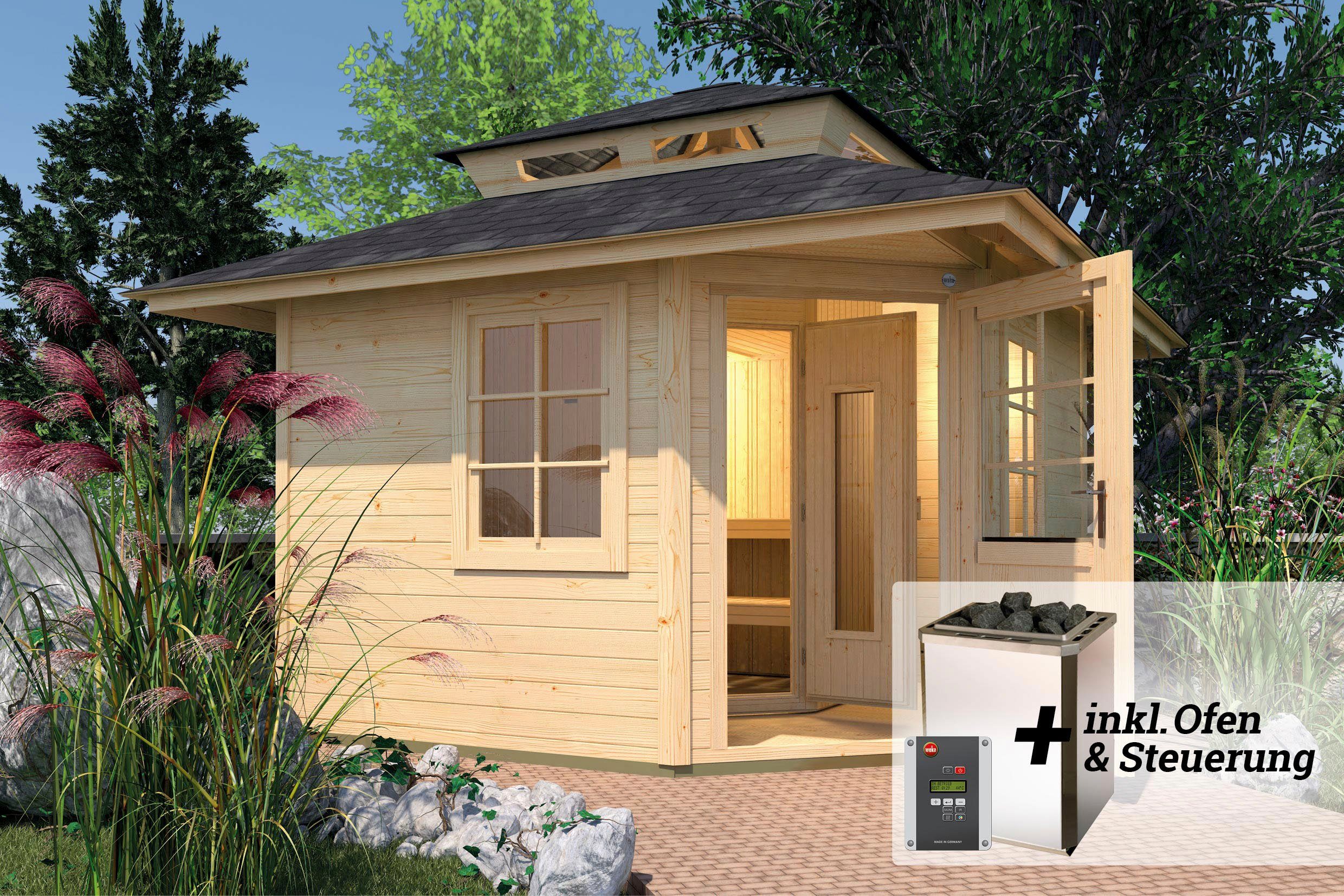 weka Saunahaus Kurikka, BxTxH: 380 x 380 x 315 cm, 68 mm, (Set) 7,5 kW-Ofen mit digitaler Steuerung