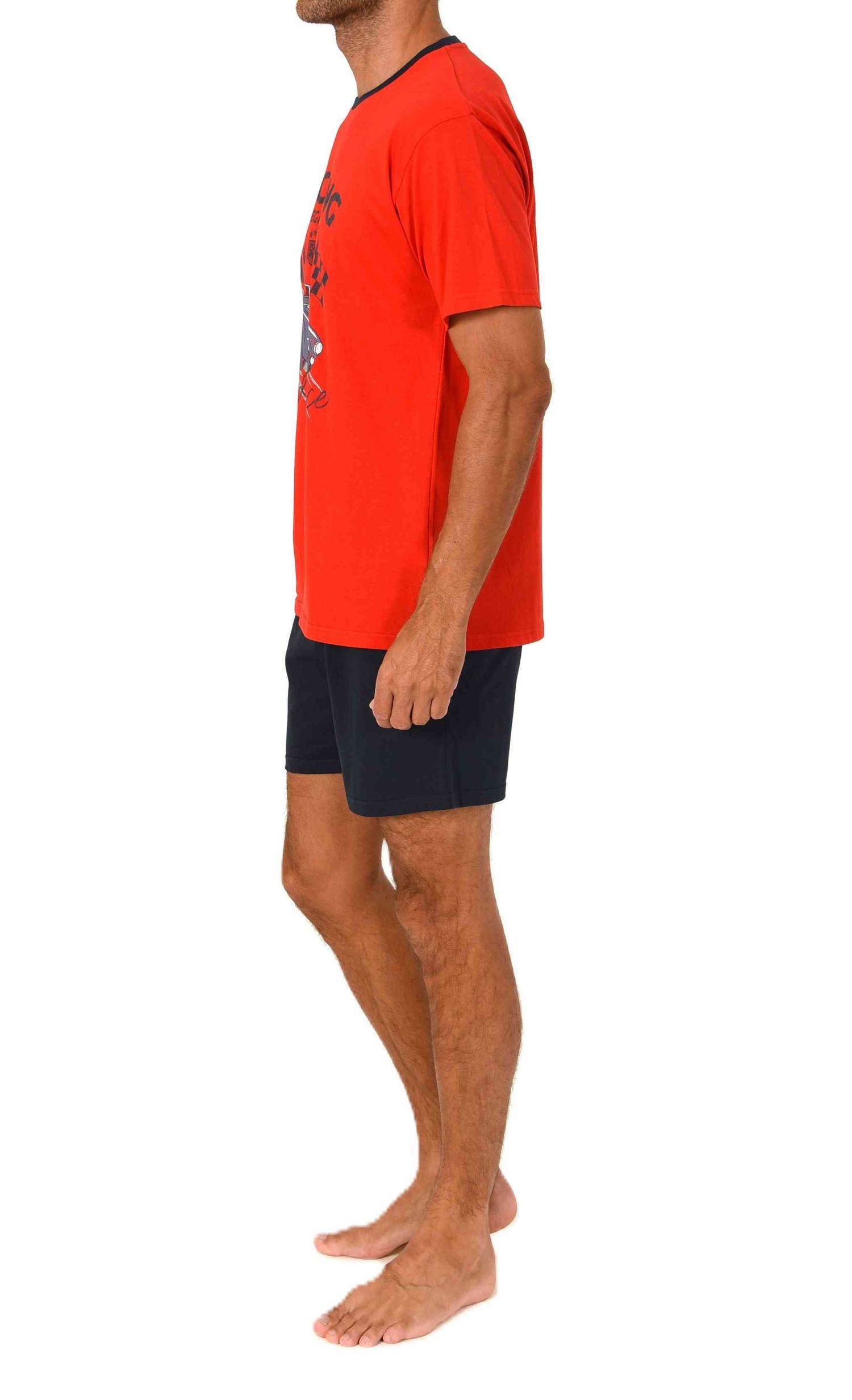 Normann Pyjama Normann Herren kurzarm Schlafanzug Shorty Pyjama mit Frontprint – Bild 2 von 5