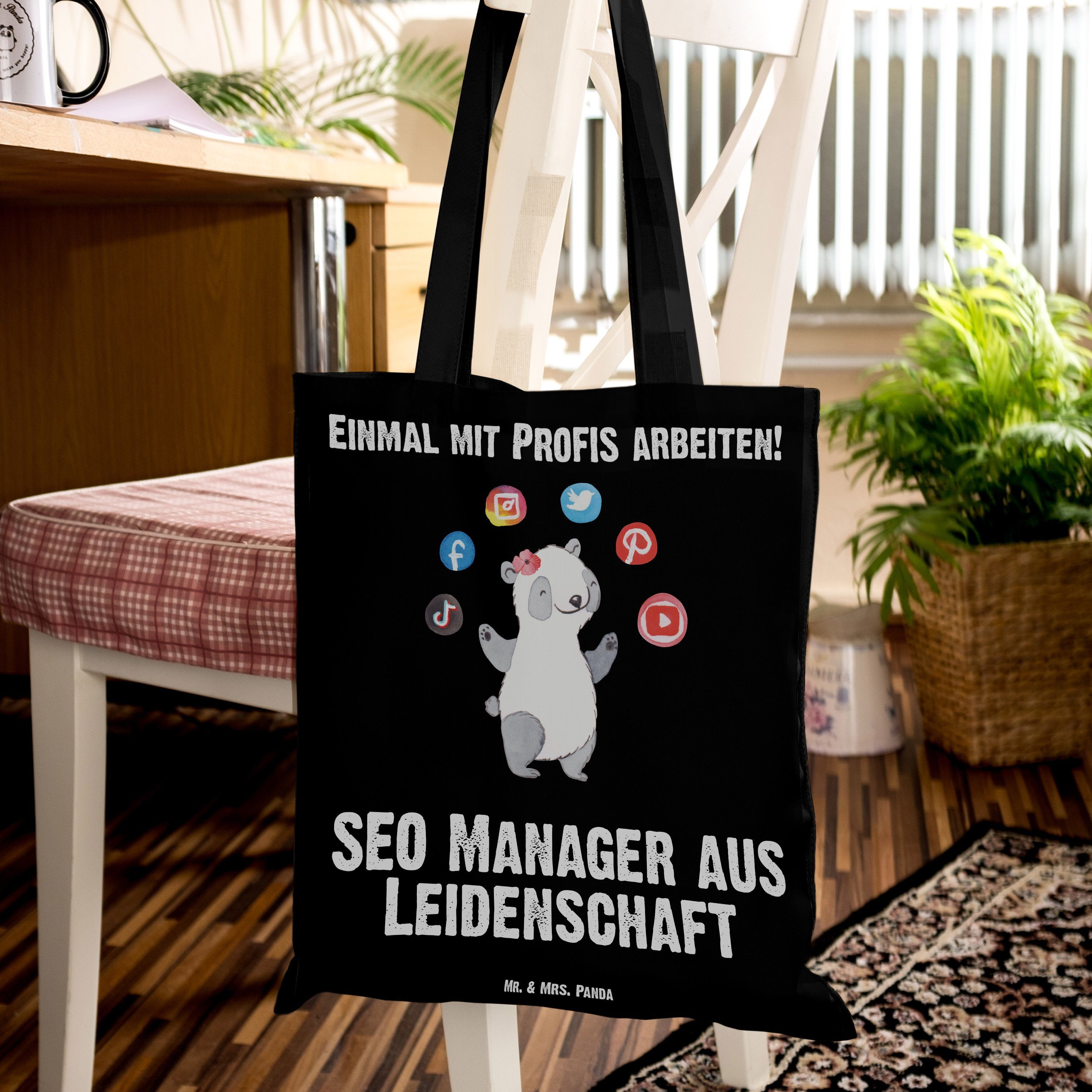 Schwarz Stoffbeutel, & SEO Suchm - Leidenschaft Mrs. Manager Geschenk, aus - Mr. Panda Tragetasche (1-tlg)