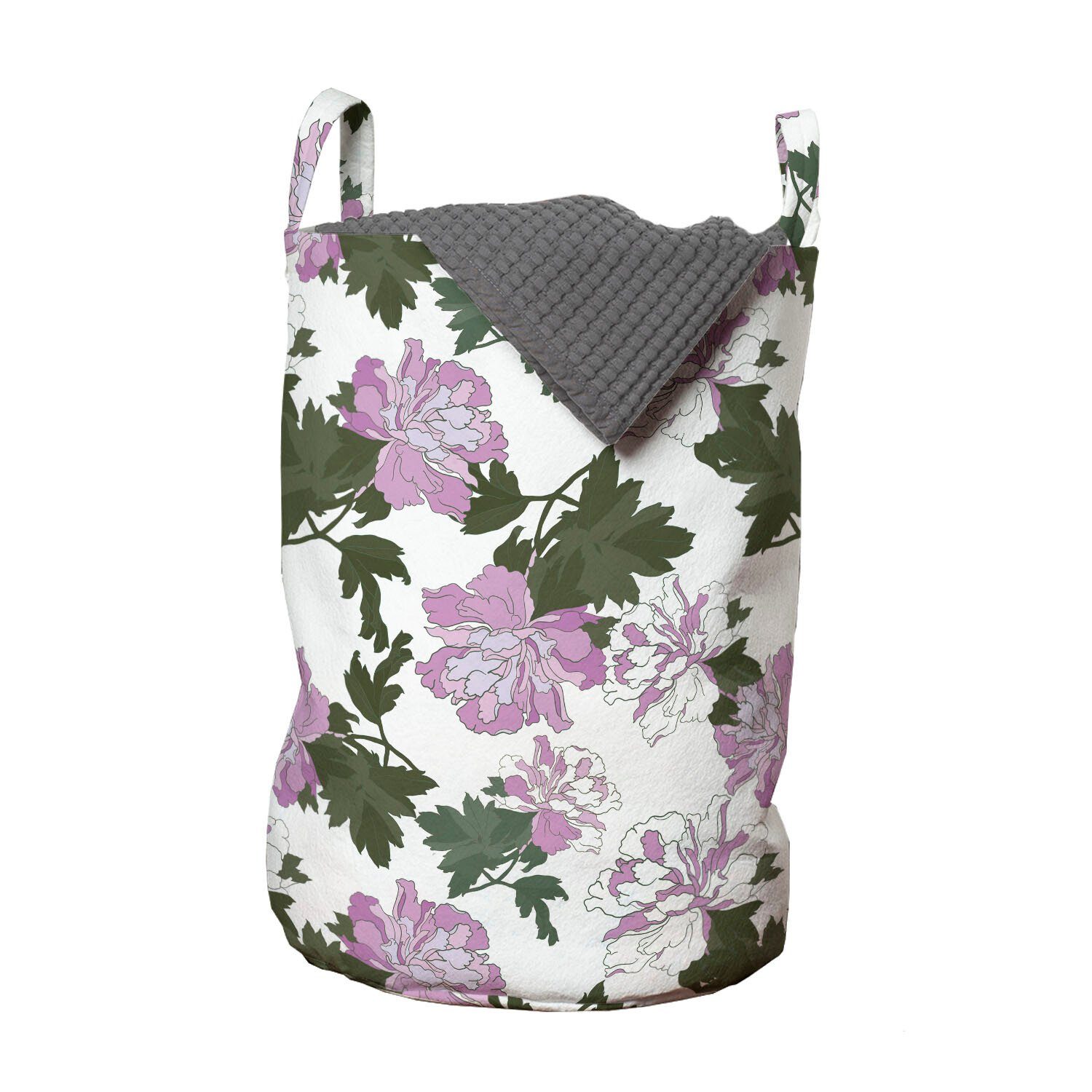 Abakuhaus Wäschesäckchen Wäschekorb mit Griffen Kordelzugverschluss für Waschsalons, Pfingstrose Violette Töne Blumen-Blüten