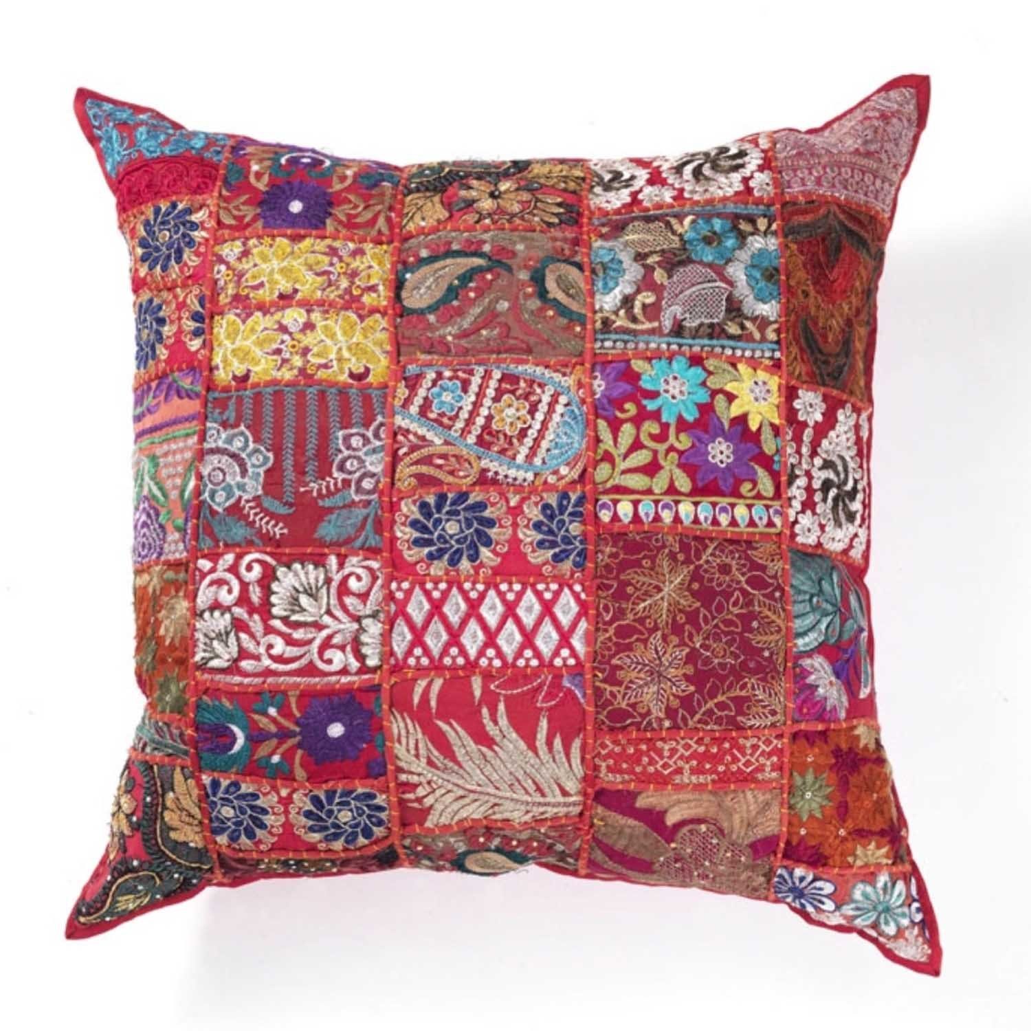 Casa Moro Dekokissen Orientalisches Patchwork Kissen Mar 40x40 cm aus Baumwolle, Originelle Geschenkidee Weihnachten, Besticktes Zierkissen Rot