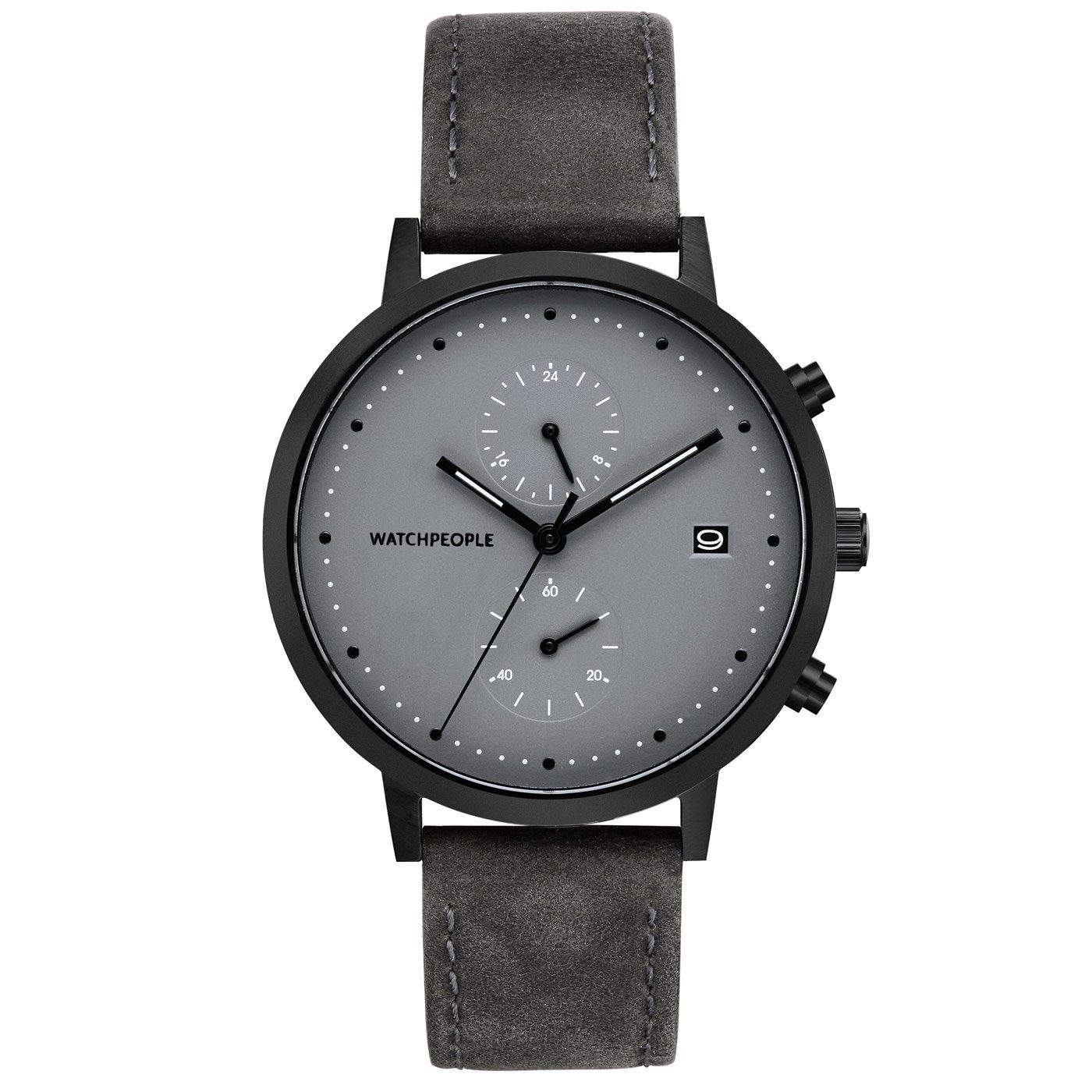 Watchpeople Multifunktionsuhr Cosmo Black WP 050-01, flach, Datumanzeige, Dual-Time, easy release Band