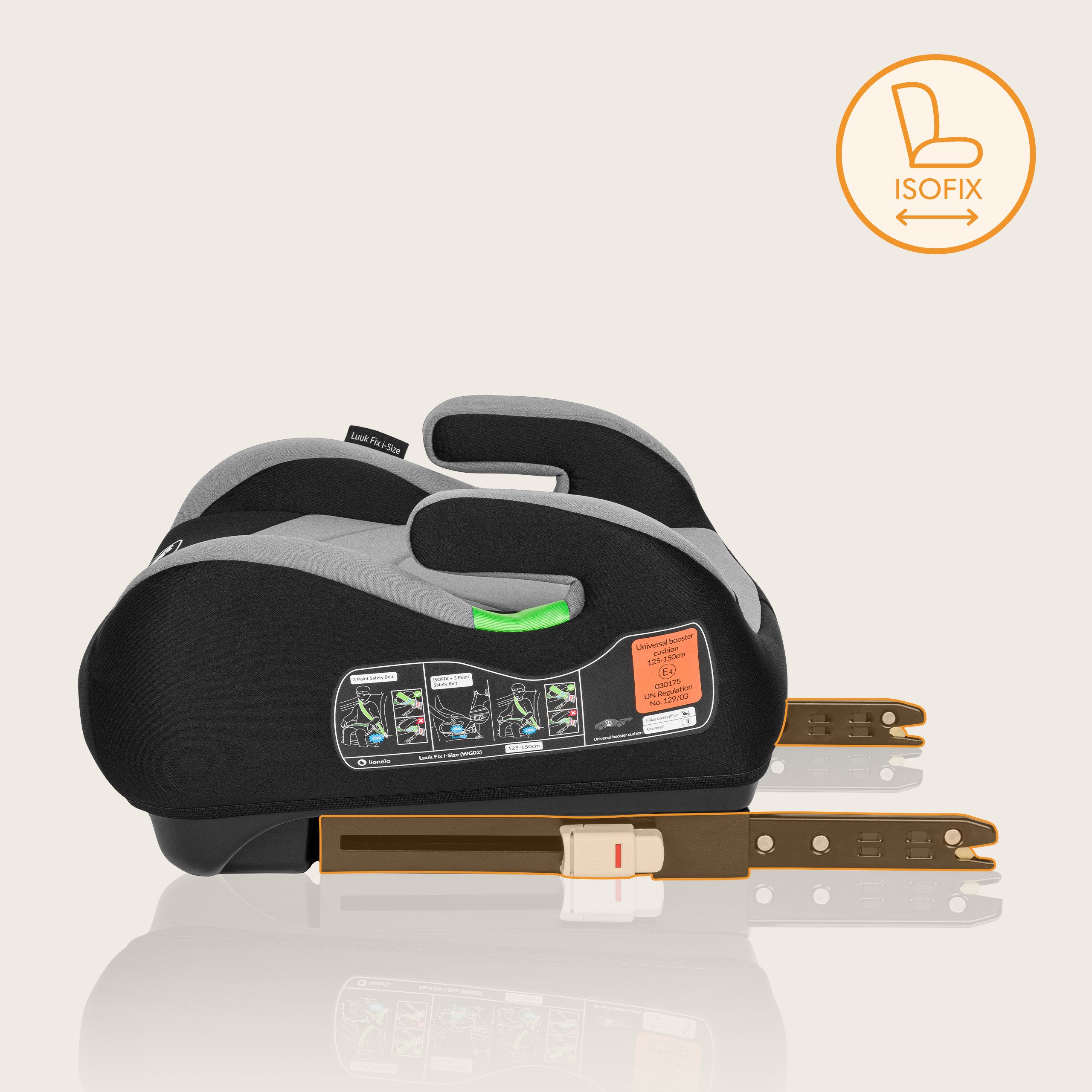 lionelo Kindersitzerhöhung LUUK FIX I-SIZE, ab: ab 2 Jhre, bis: bis zu 4 Jahre oder länger, ab: 125,00 cm, bis: 150,00 cm, (Set), ISOFIX / I-SIZE / Maschinenwaschbar / 22-36 kg / 125-150 cm