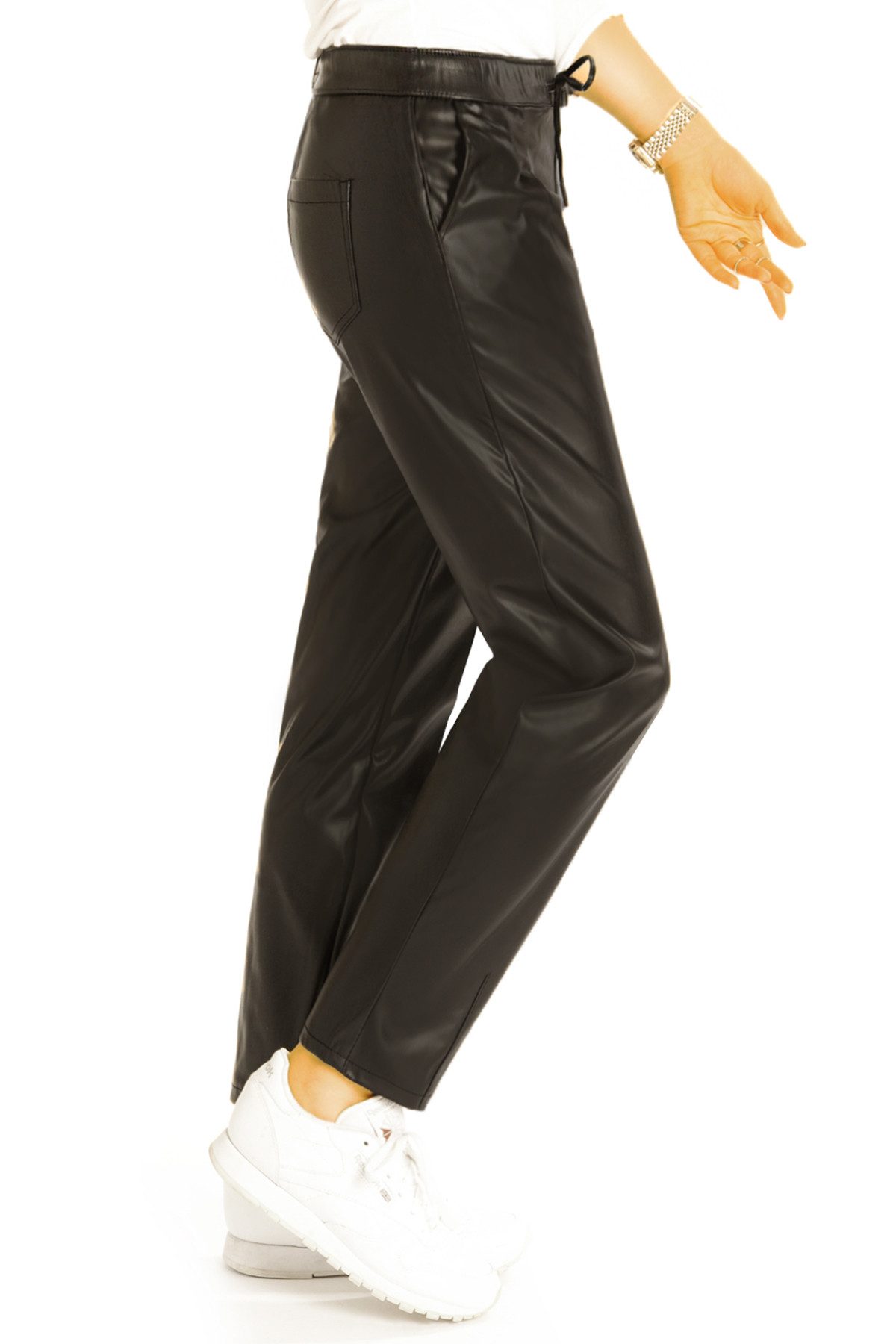 be styled Lederimitathose Hüftige Imitatlederhose schwarze lockere Damenhose - Damen - j6L-2 Lederlook – Bild 4 von 5