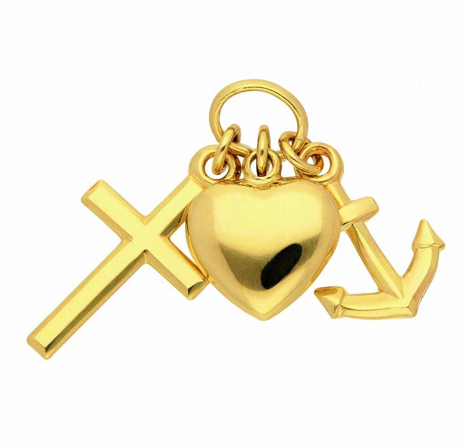 Adelia´s Kette mit Anhänger 585 Gold Anhänger Glaube-Liebe-Hoffnung,  Schmuckset - Set mit Halskette, Inkl. 45 cm verstellbarer vergoldeter 925  Silber Halskette
