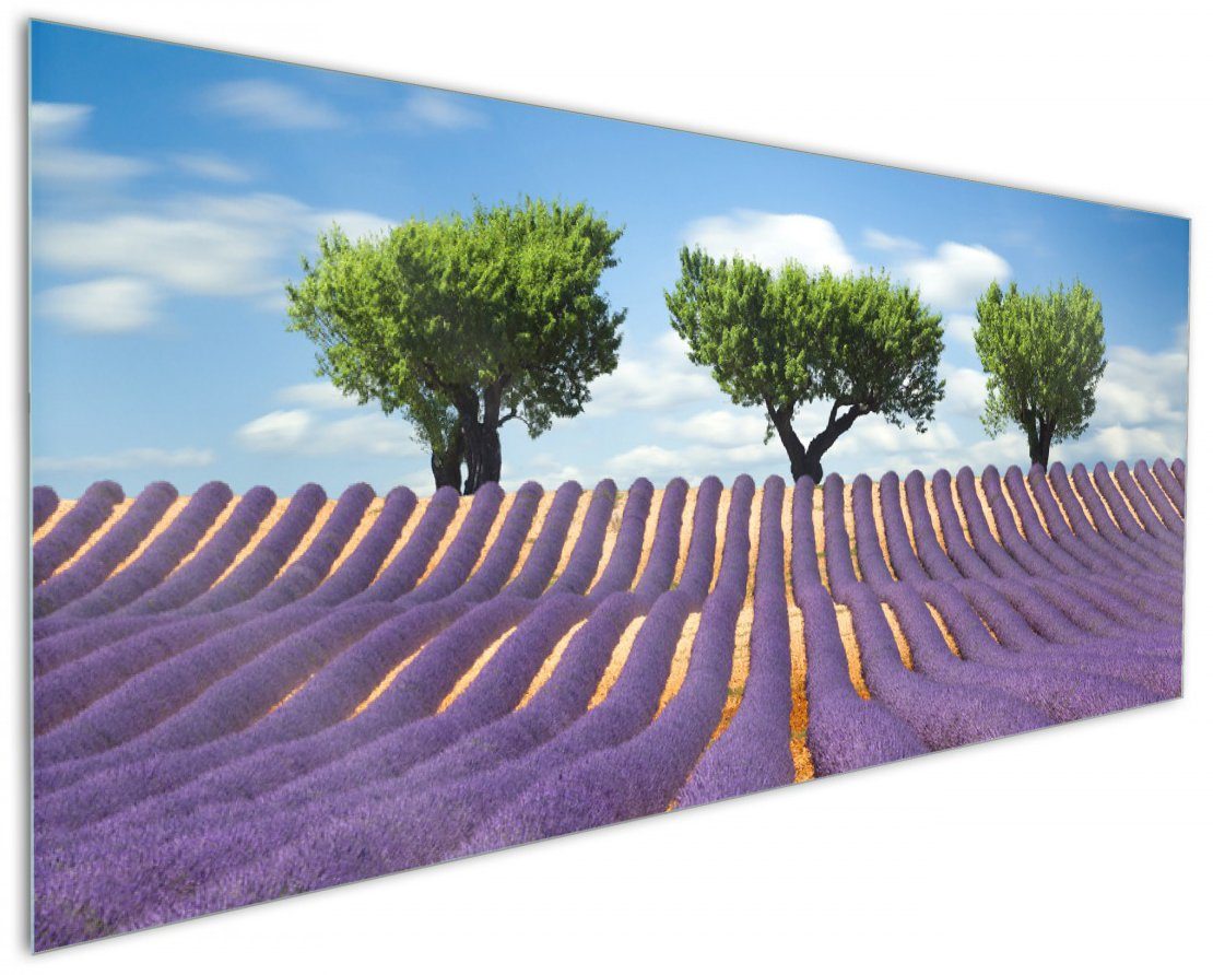 Blumenfeld mit Abstraktes lila (1-tlg) Lavendel, Wallario Küchenrückwand