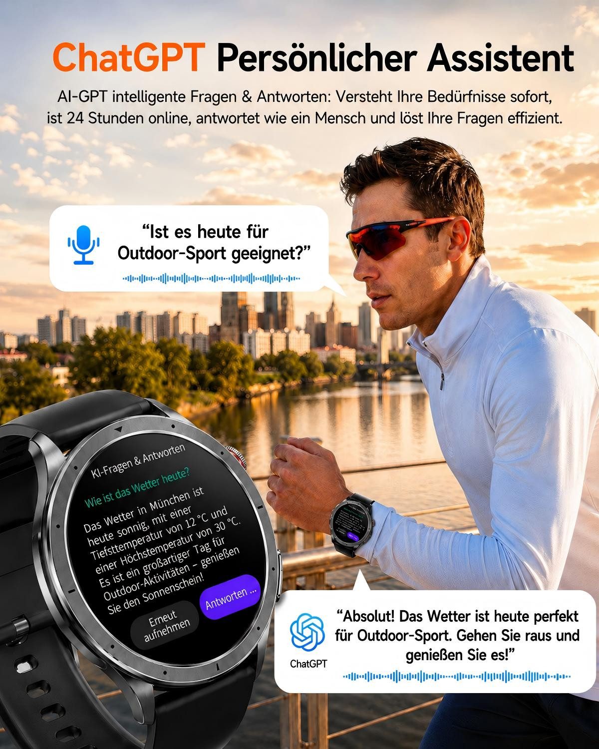 SWGOTA 2026 Neue AI Smartwatch mit EKG+PPG/HRV/Körperanalyse/Schlafmonitoring Smartwatch, 1,75″ Fitnessuhr mit 1000mAh,Pulsuhr,SpO2 & Blutdrucküberwachung,IP68