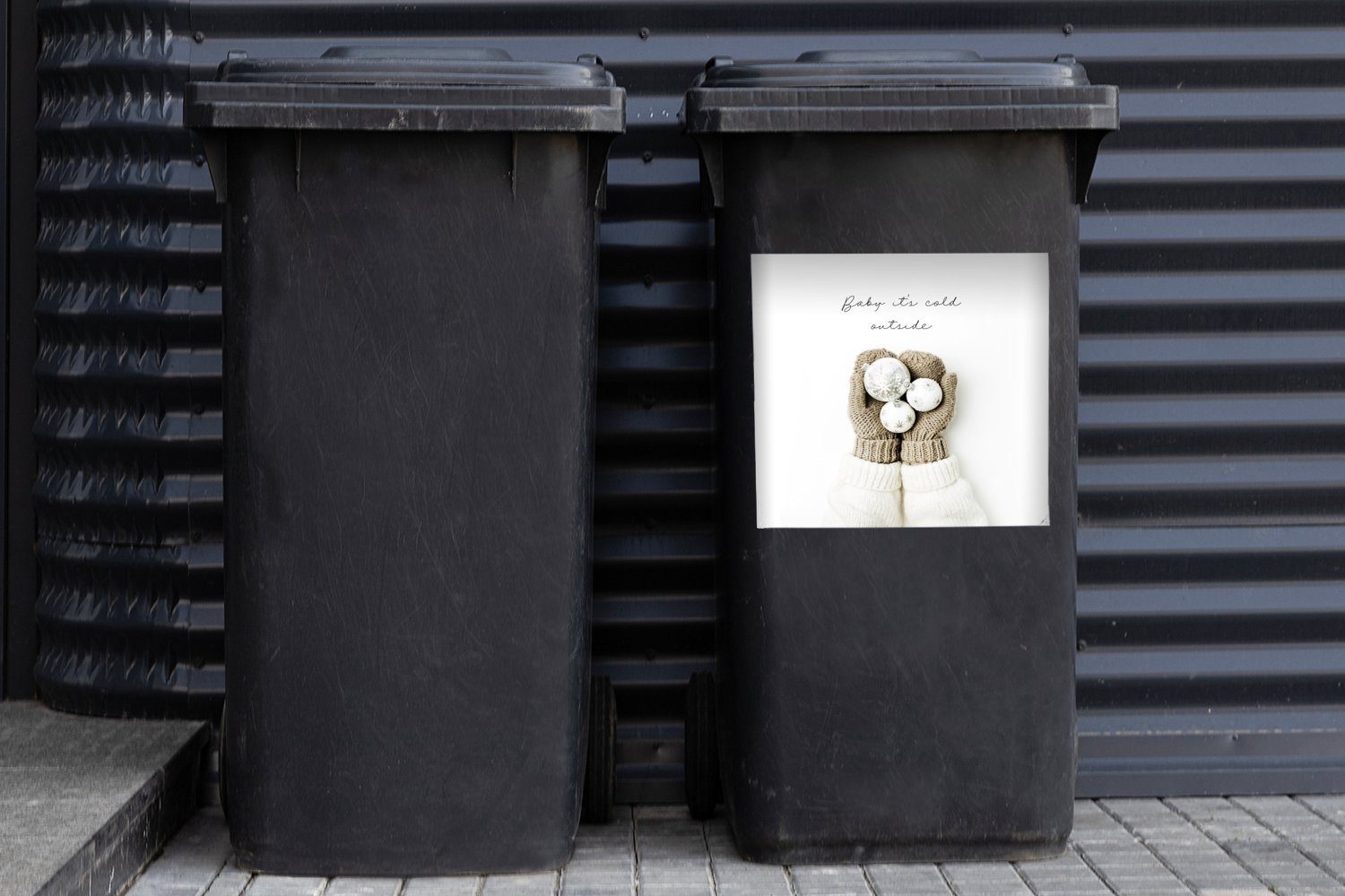 Zitat Mülltonne, Handschuhe Winter (1 Container, Wandsticker St), - Abfalbehälter Mülleimer-aufkleber, - Sticker, MuchoWow