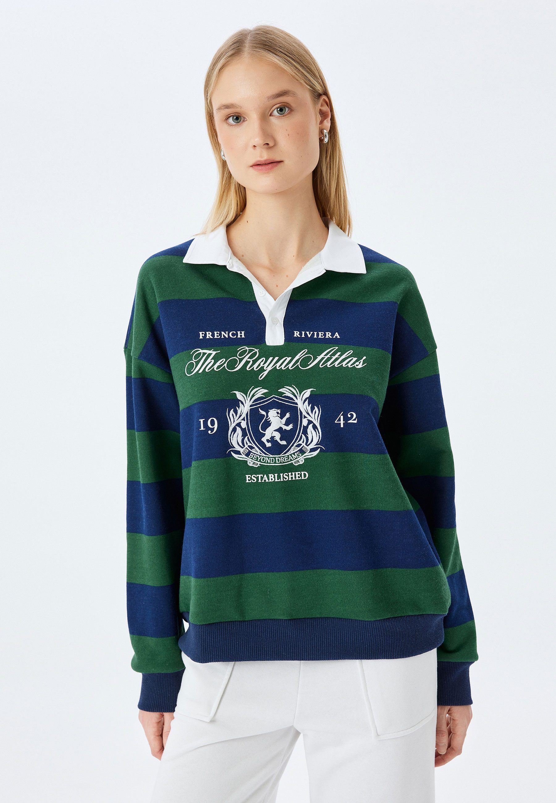 Koton Sweatshirt Hemdkragen Gestreift Sweatshirt
