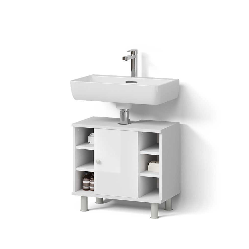 Livinity® Waschbeckenunterschrank Fucino, Weiß Hochglanz/Weiß, 60 günstig online kaufen