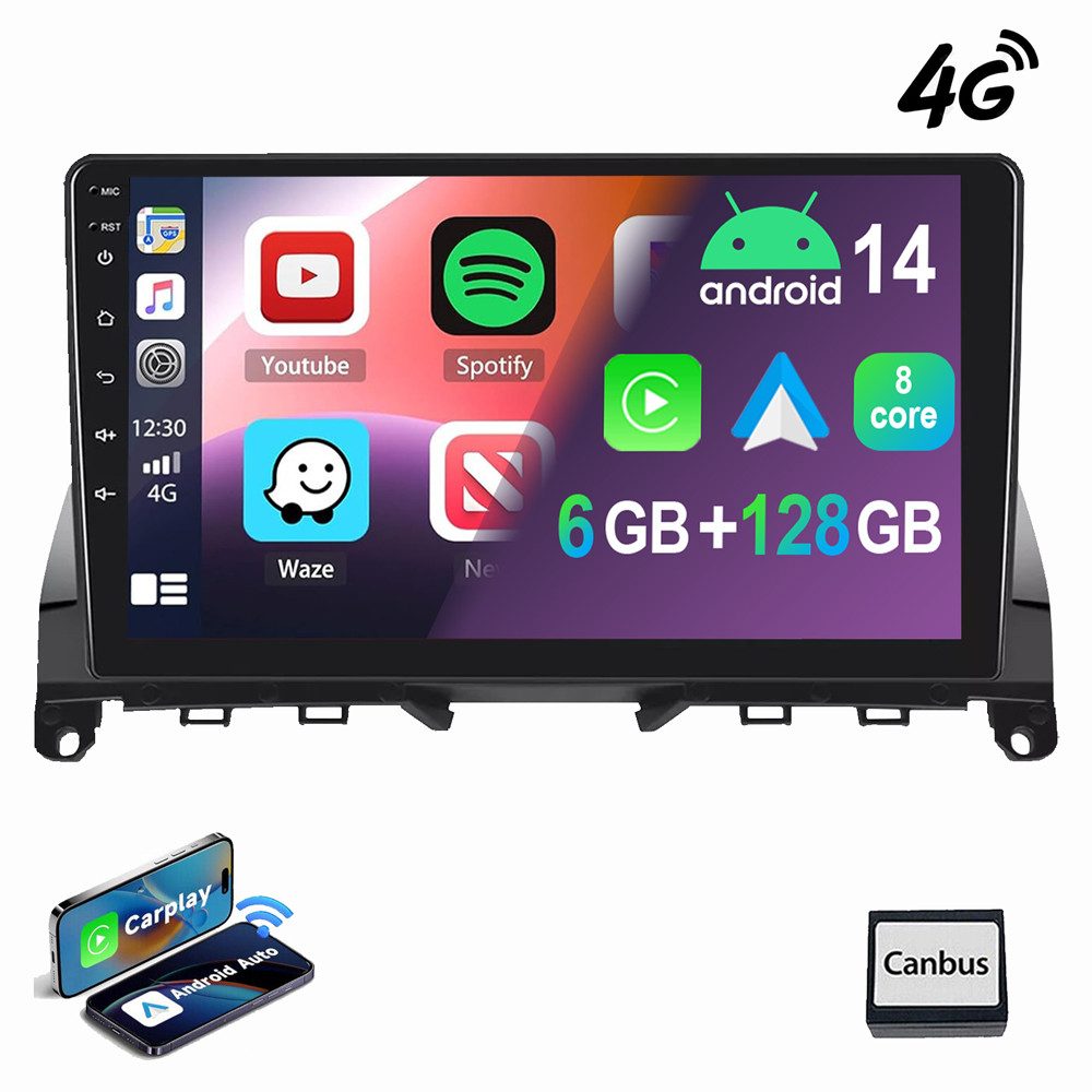 ESSGOO 9" Für Mercedes Benz C-Klasse W204 S204 6+128GB 8-Kern Carplay Autoradio (Digitalradio (DAB), RDS, FM, AM, Apple Carplay Android Auto GPS Navi WIFI EQ)