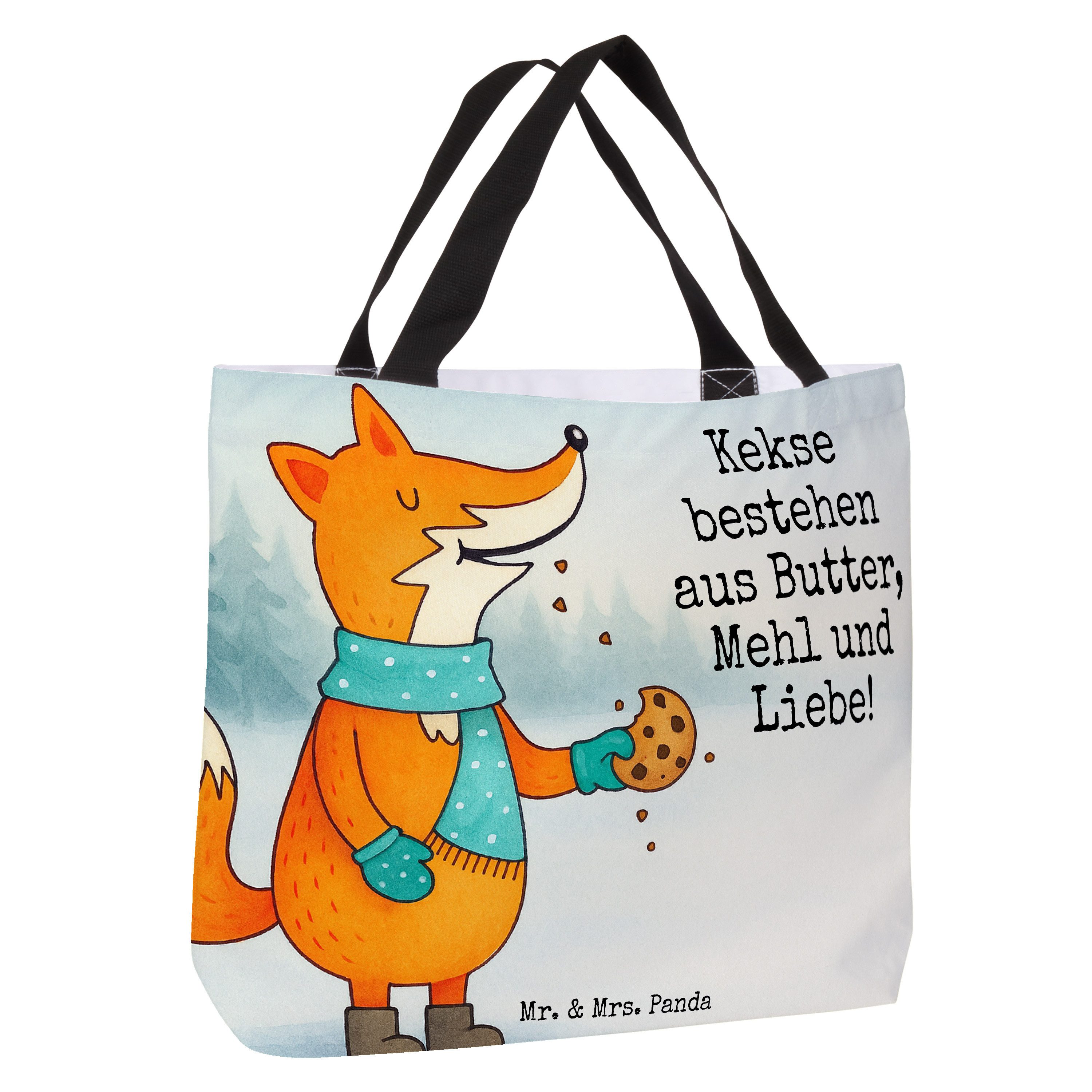 Mr. & Mrs. Panda Shopper Fuchs Keks Design, Strandtasche, Weiß, Kekse, Tote Bag, Frieren, Weih (Packung), Büchertasche Backen Spruch Urlaubstasche