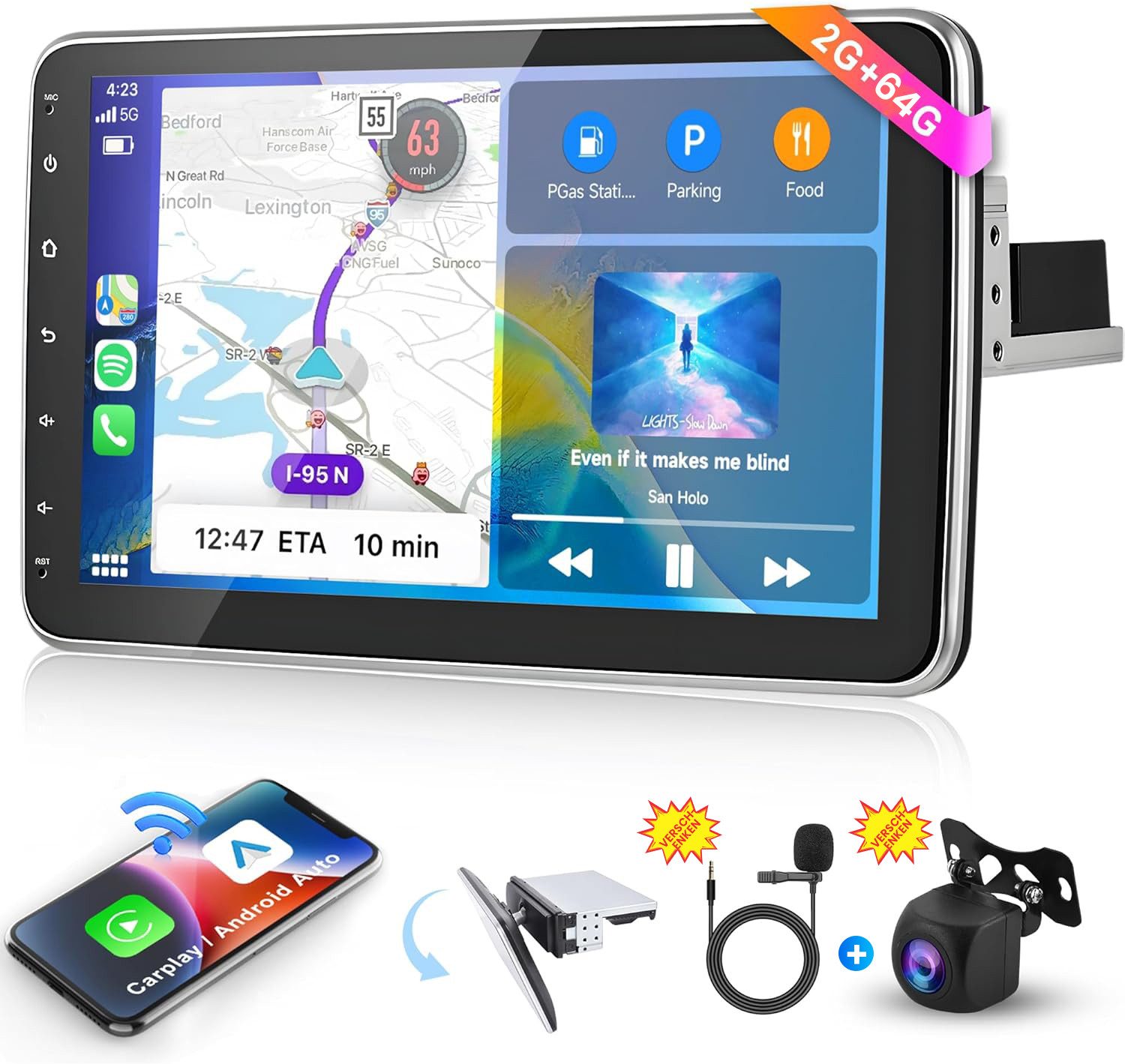 Android 1Din 10 Zoll drehbarer Bildschirm GPS mit Kamera-Mikrofon Autoradio