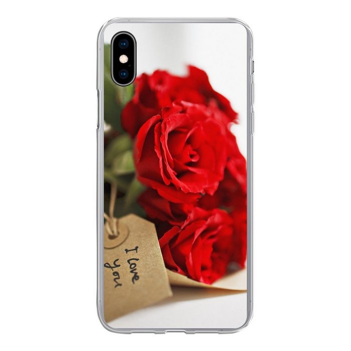 MuchoWow Handyhülle Rote Rosen auf weißem Hintergrund zum Valentinstag Handyhülle Apple iPhone Xs Max Smartphone-Bumper Print Handy