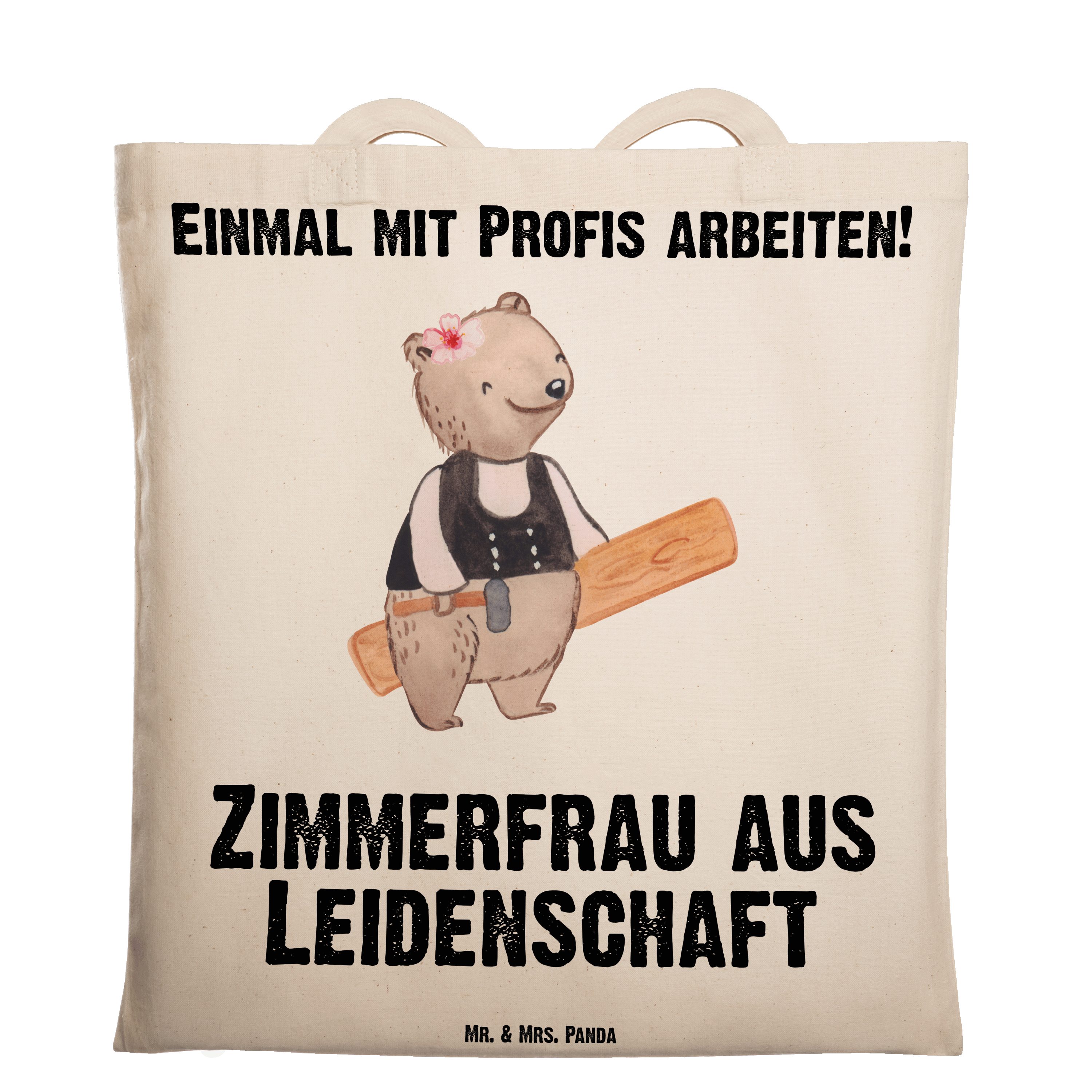 Mr. & Mrs. Panda Tragetasche Zimmerfrau aus Leidenschaft - Transparent - Geschenk, Stoffbeutel, Be (1-tlg) | Canvas-Taschen