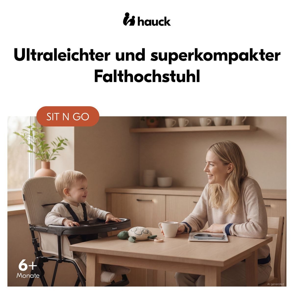Hauck Hochstuhl Sit N Go - Black, leichter Kinderhochstuhl ab 6 Monaten bis 15 kg mit Gurt - faltbar