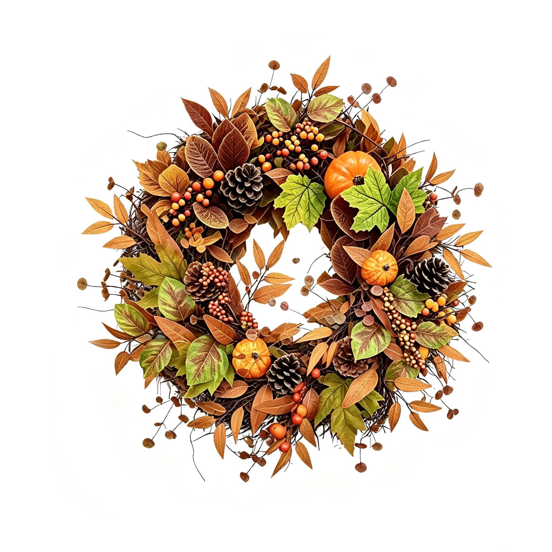Diwzbyn Dekokranz 45cm Herbst-Beerenkranz, Herbstlicher Türkranz, Dekorativer Türkranz für Halloween, Thanksgiving und Erntedankfest