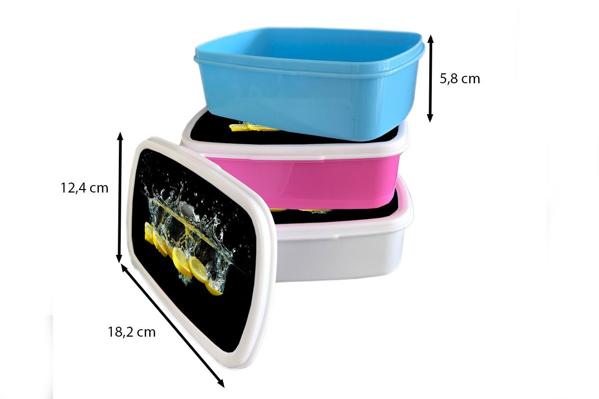 Kunststoff - Brotbox Erwachsene, Kinder, rosa Zitrone Snackbox, Kunststoff, - Stilleben - Lunchbox für Brotdose Mädchen, Gelb Frucht Wasser, (2-tlg), MuchoWow -