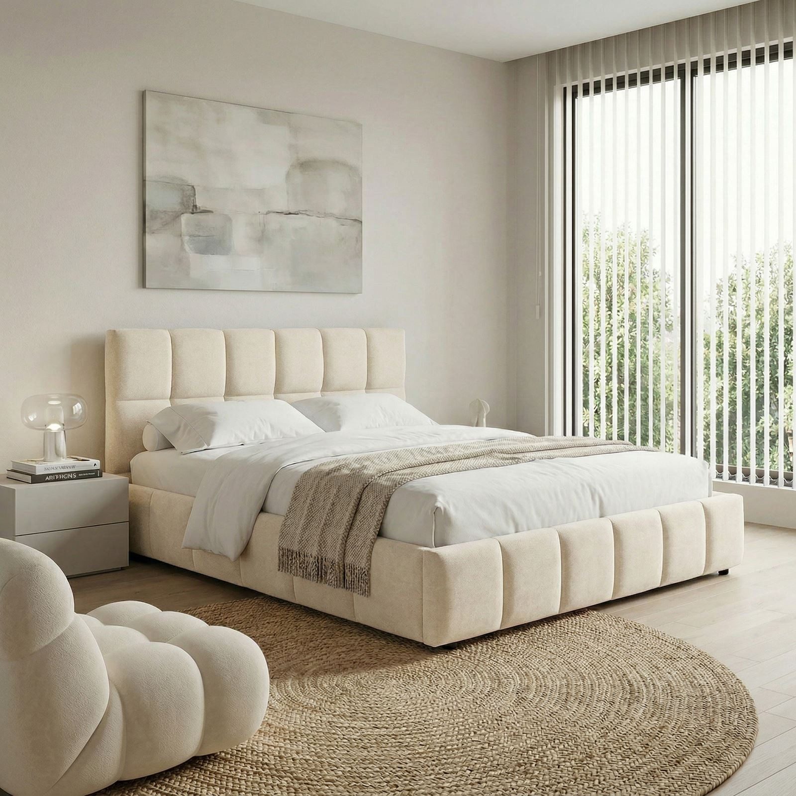 IDIMEX Polsterbett EMILIA, Bett 180x200 cm mit Lattenrost und gepolsterter Steppung Cremeweiß