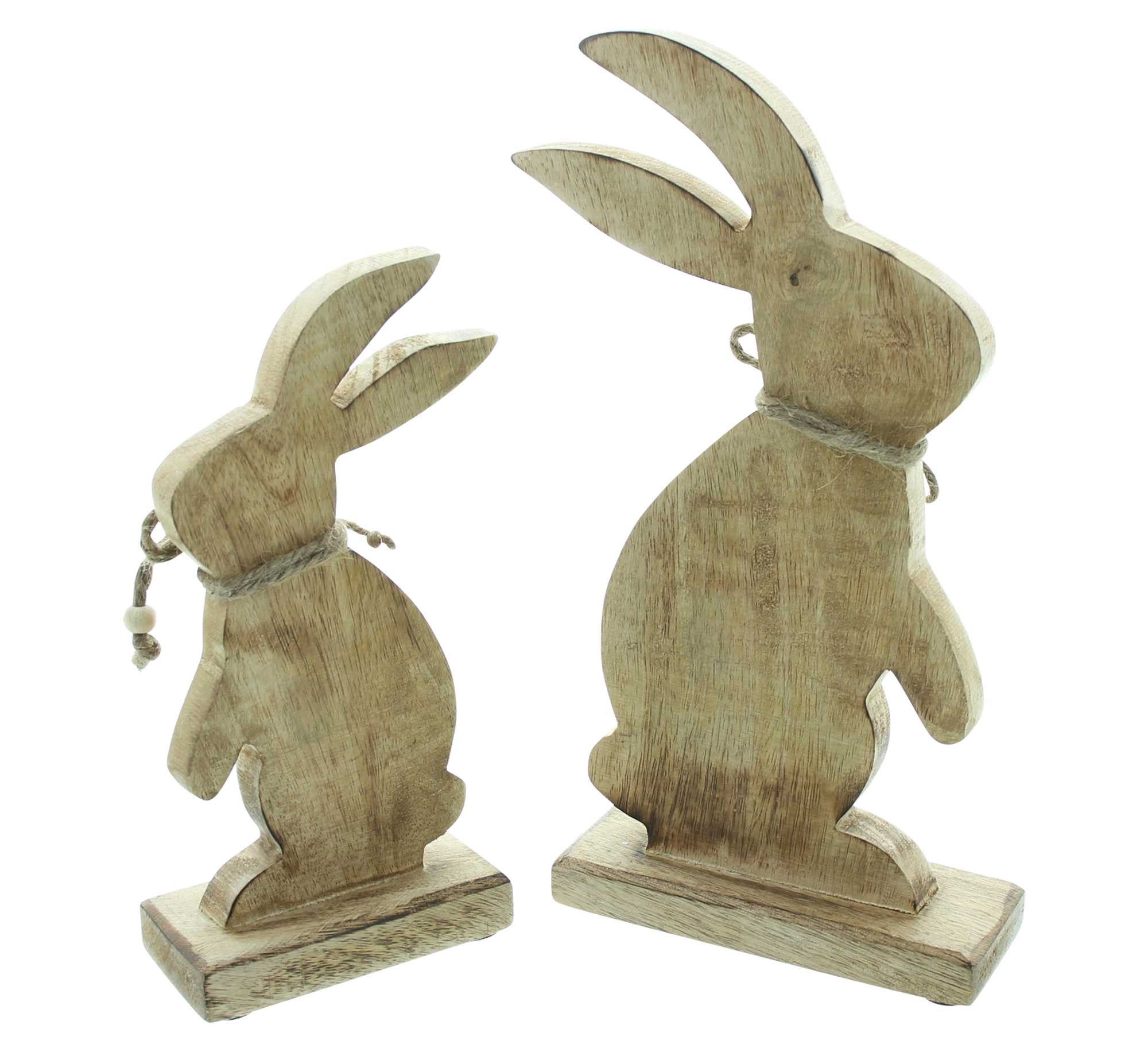 Dekoleidenschaft Osterhase aus Manogholz, Dekofigur 20+26 cm hoch, Osterdeko, Osterfigur (2 St., im Set), Hasendeko, Holzdeko, Holzfigur