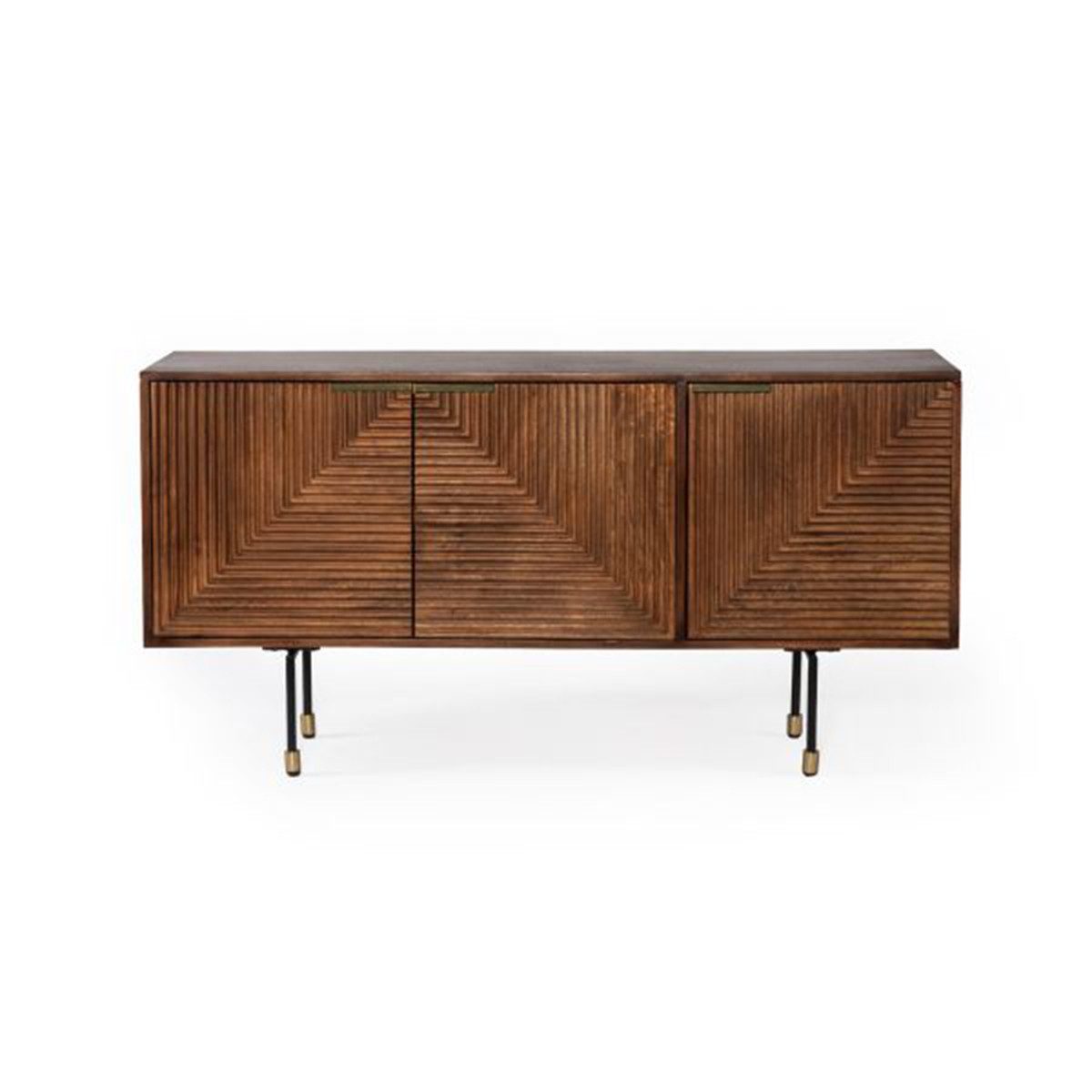 Sitheim-Europe Sideboard FLUTED Sideboard 154 cm braun Mangoholz Riffeloptik schwarz-gold (1 St), Massivholz