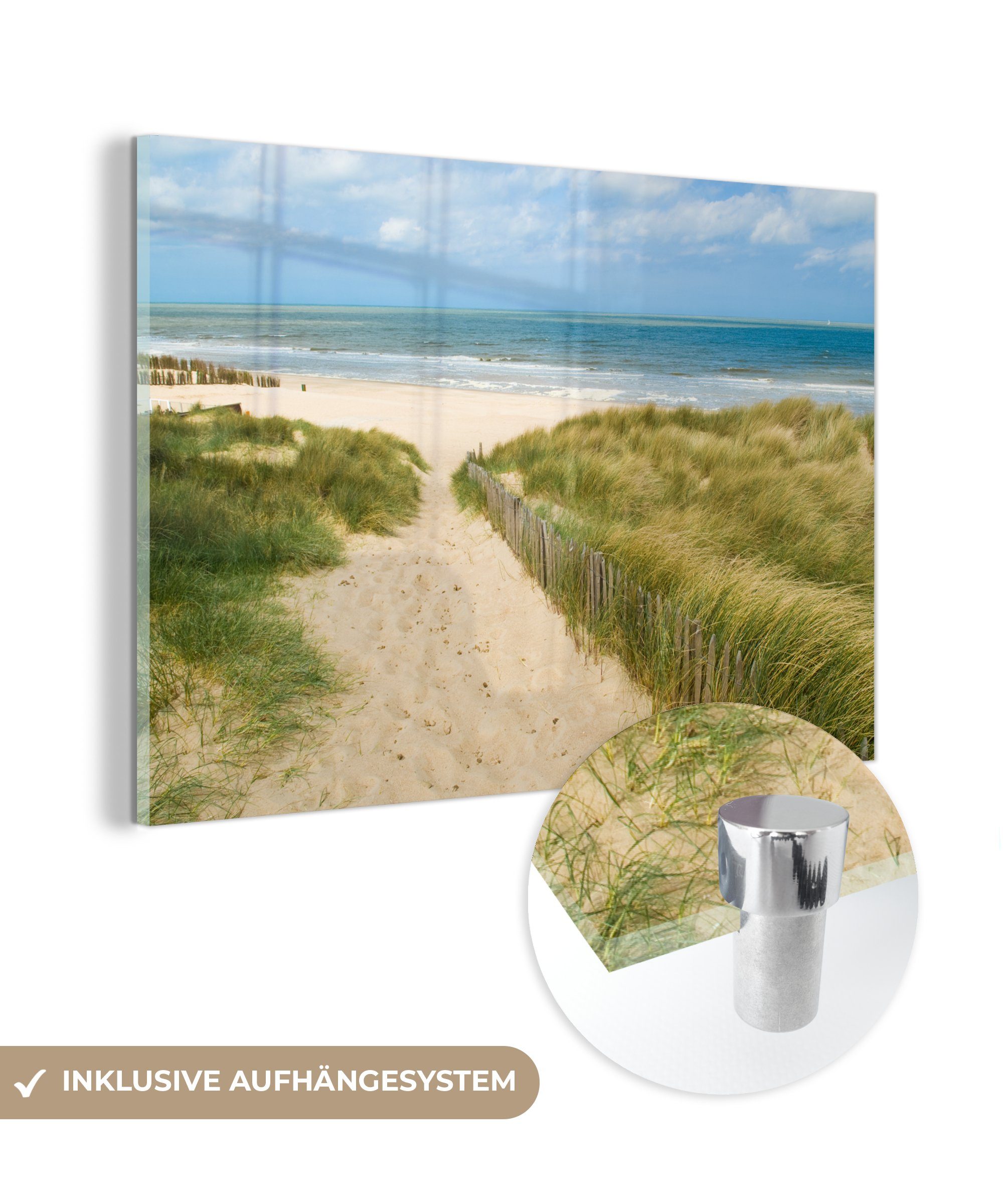 MuchoWow Acrylglasbild Strand - Meer - Düne - Belgien, (1 St), Glasbilder - Bilder auf Glas Wandbild - Foto auf Glas - Wanddekoration