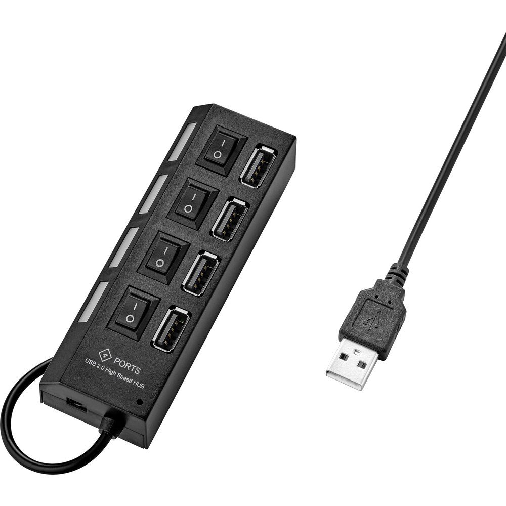 USB-Verteiler Renkforce 4 Port USB 2.0-Hub einzeln schaltbar, mit Status-LEDs Schwa