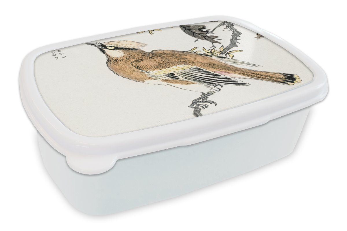 MuchoWow Lunchbox Vogel - Braun - Japanisch - Skandinavisch, Kunststoff, (2-tlg), Brotbox für Kinder und Erwachsene, Brotdose, für Jungs und Mädchen weiß