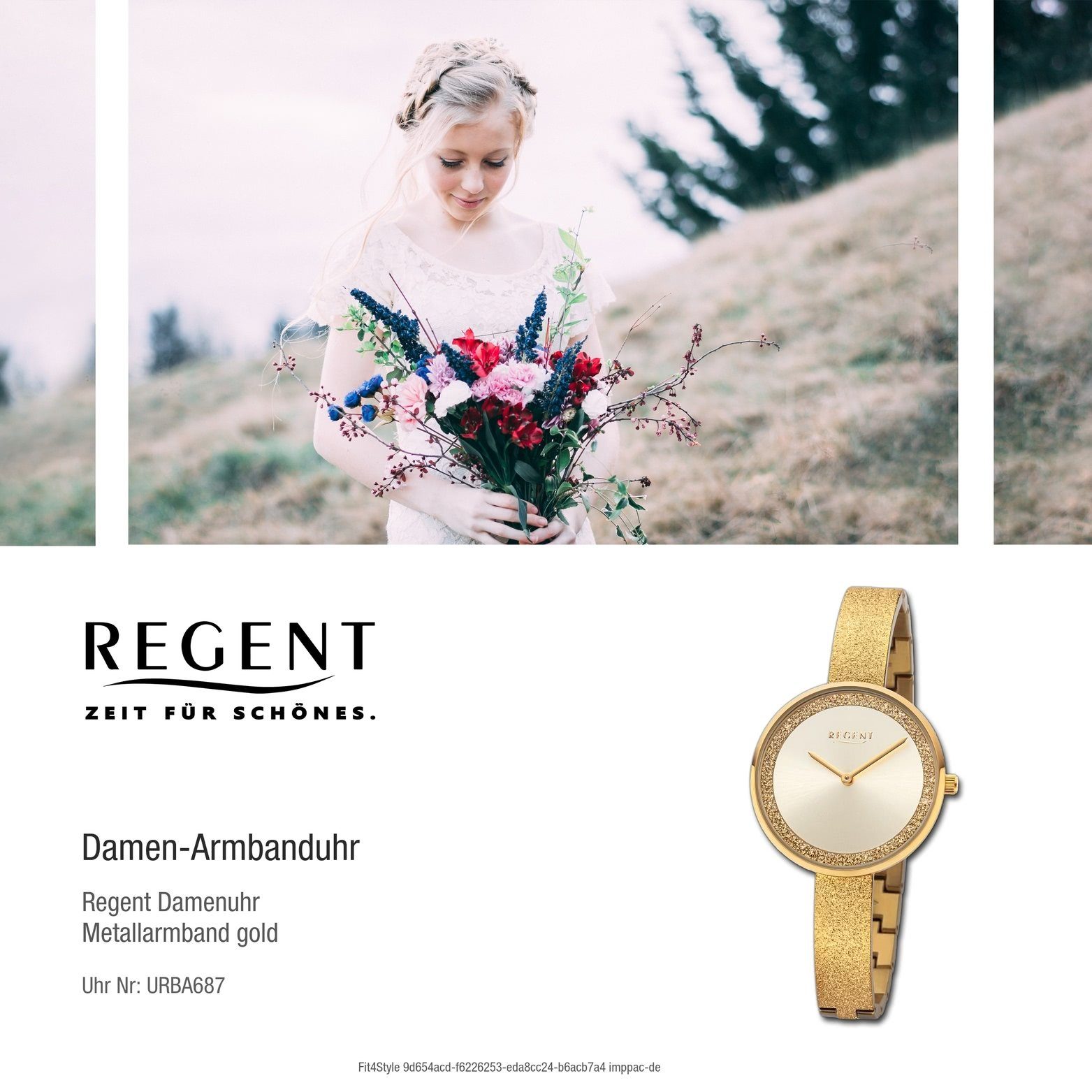 groß Damenuhr gold, (ca. Metallarmband extra Gehäuse, 34mm) Armbanduhr rundes Damen Regent Regent Quarzuhr Analog,