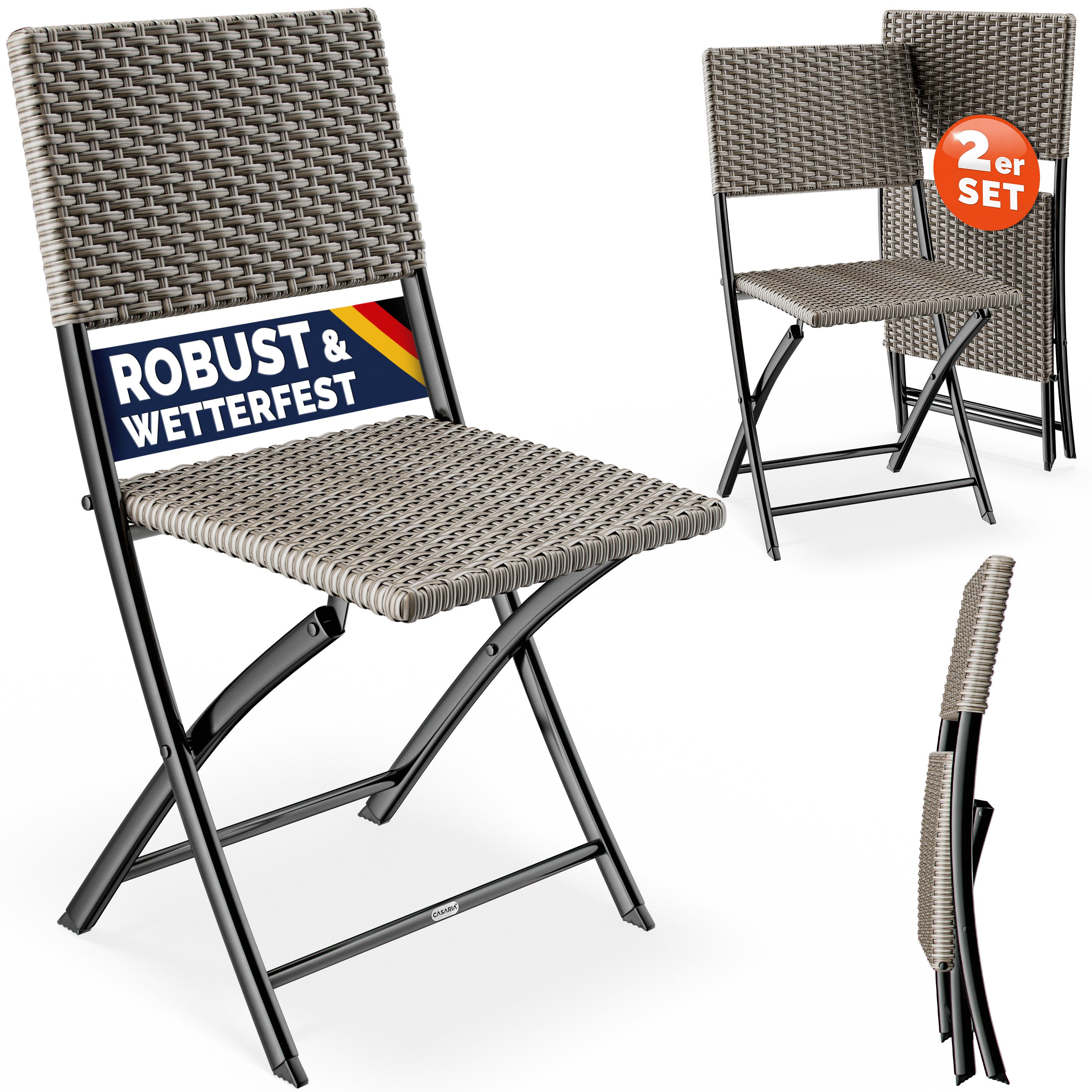 Casaria Klappstuhl, Polyrattan 2er Set 120kg Belastbarkeit Platzsparend Klappbar Leicht