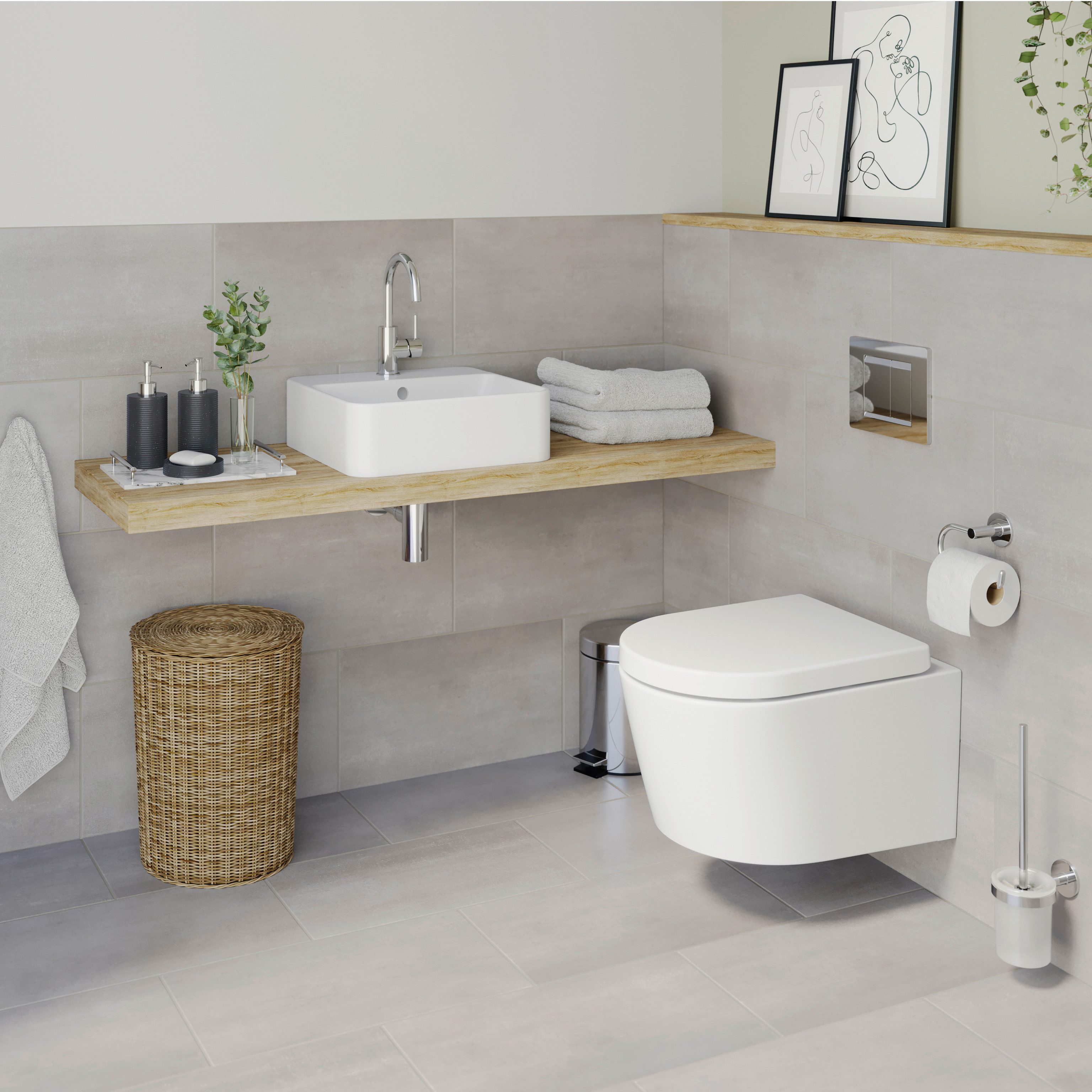 Lenz WC-Komplettset PERFECT FIT, wandhängend, (Gäste-Bad-Set Komplettes Gästebad als Set), 8-teiliges Bad-Set