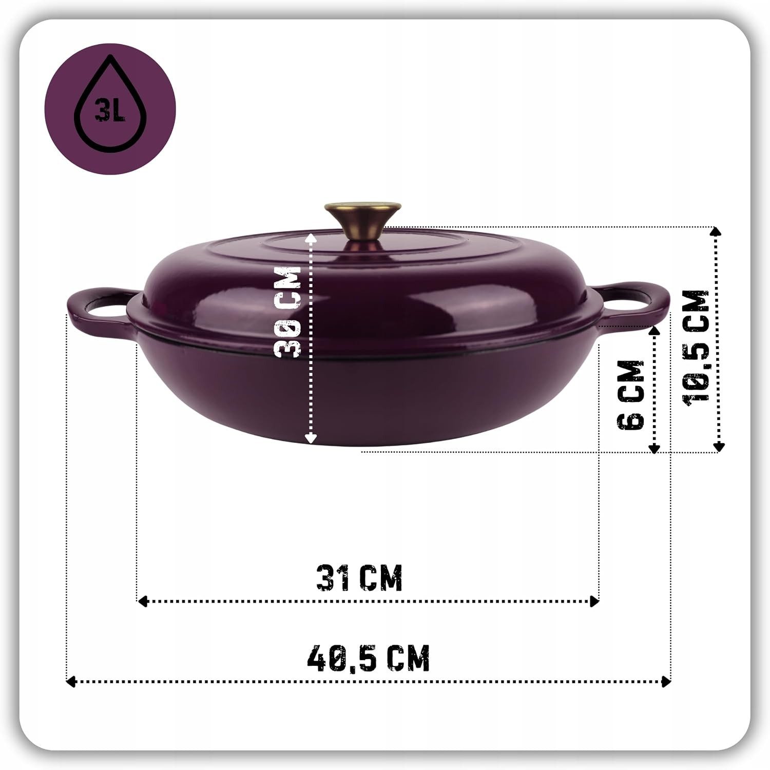Torvon Schmortopf Gusseisen emailliert 30 cm 3 L mit Deckel – Bild 2 von 5