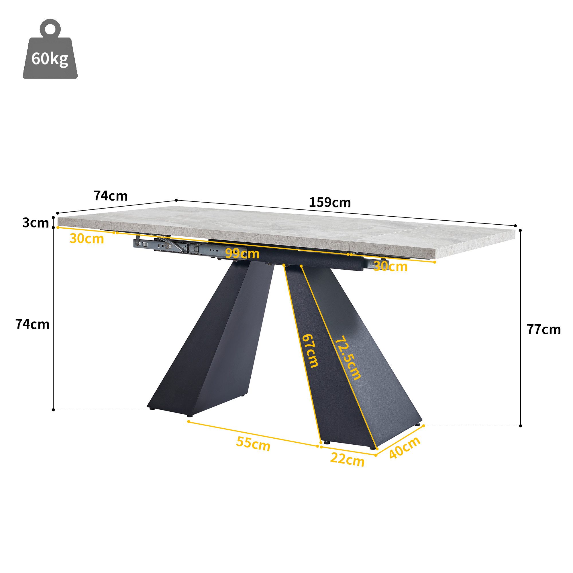 Flieks Esstisch mit ausziehbare Tischplatte 99-159 cm (1-St., 1 Tisch), rechteckig Küchentisch klappbar Teleskoptisch Schreibtisch Marmoroptik – Bild 3 von 5