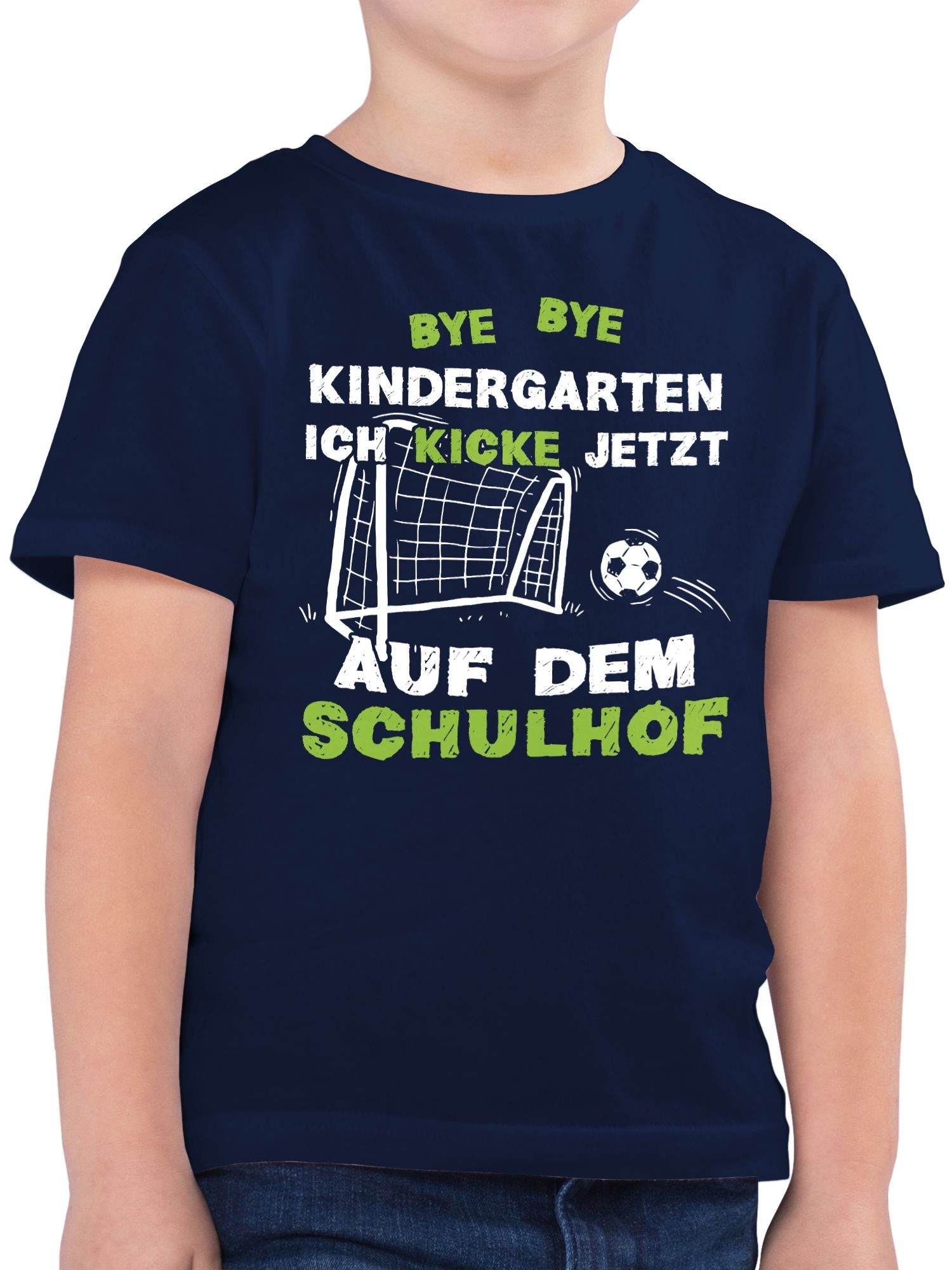 Junge Bye Shirtracer Einschulung Schulanfang Geschenke - Kicke Dunkelblau Bye Kindergarten Schulhof T-Shirt 01