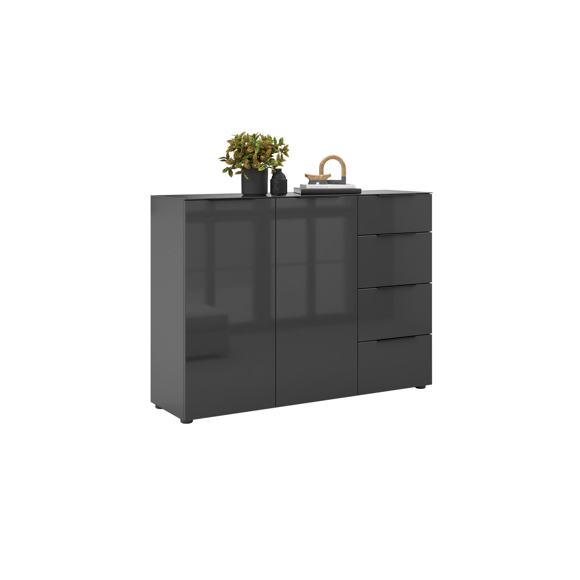 freiraum Sideboard style, in anthrazit matt - Glas anthrazit - 135x98,7x40cm (BxHxT)