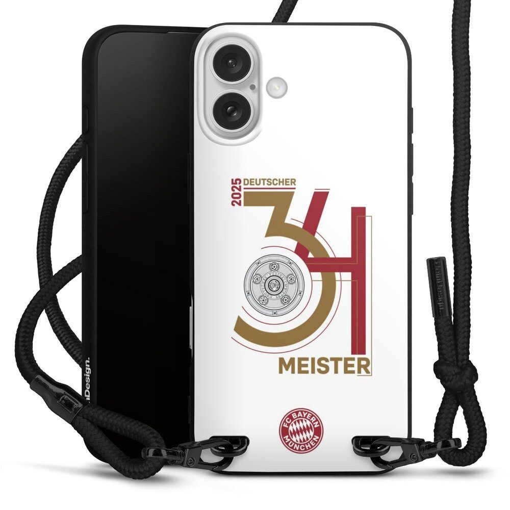 DeinDesign Handyhülle FC Bayern München Meister Offizielles Lizenzprodukt, Apple iPhone 16 Plus Premium Handykette Hülle mit Band Cover mit Kette